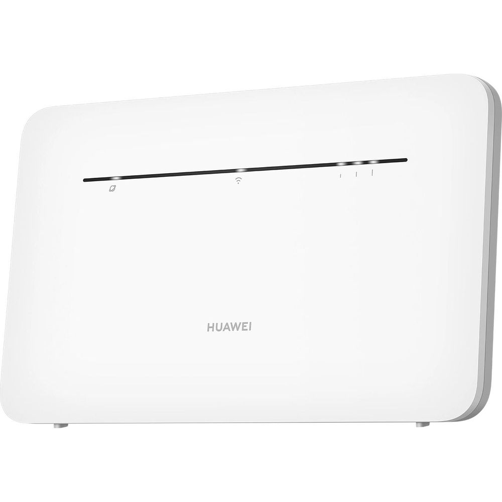 Biały router WiFi Huawei ze wskaźnikami i logo Huawei.