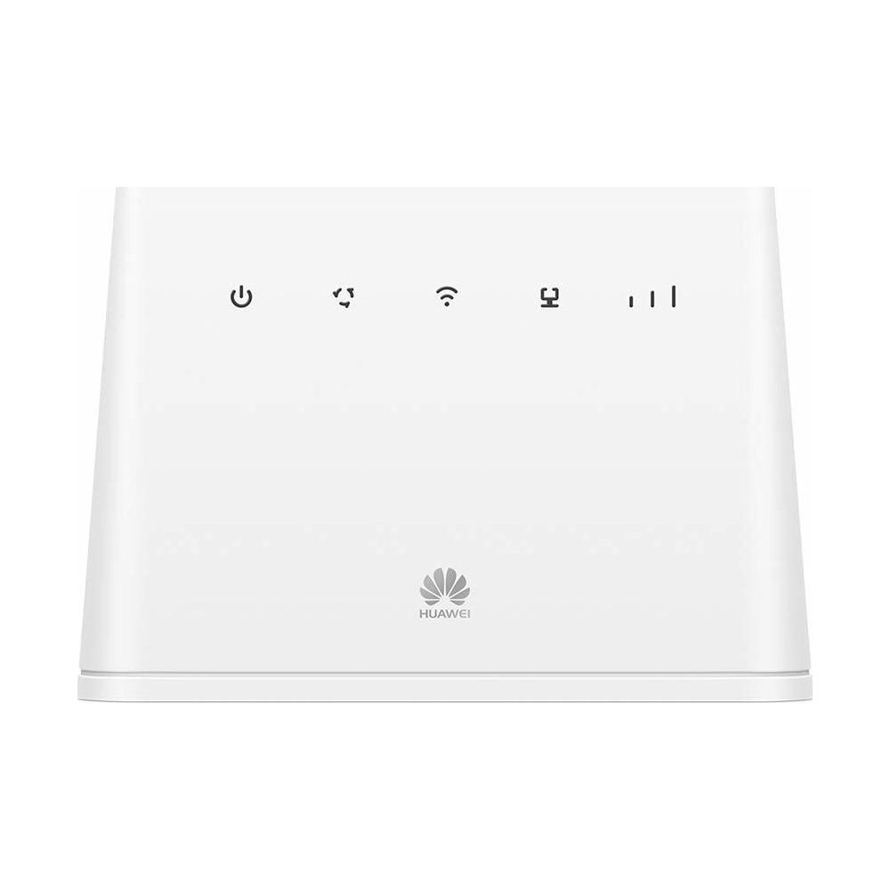 Biały router Huawei z ikonami zasilania, Wi-Fi i siły sygnału.