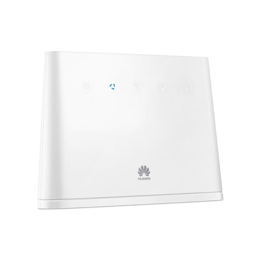 Biały router Huawei ze wskaźnikami i logo Huawei.