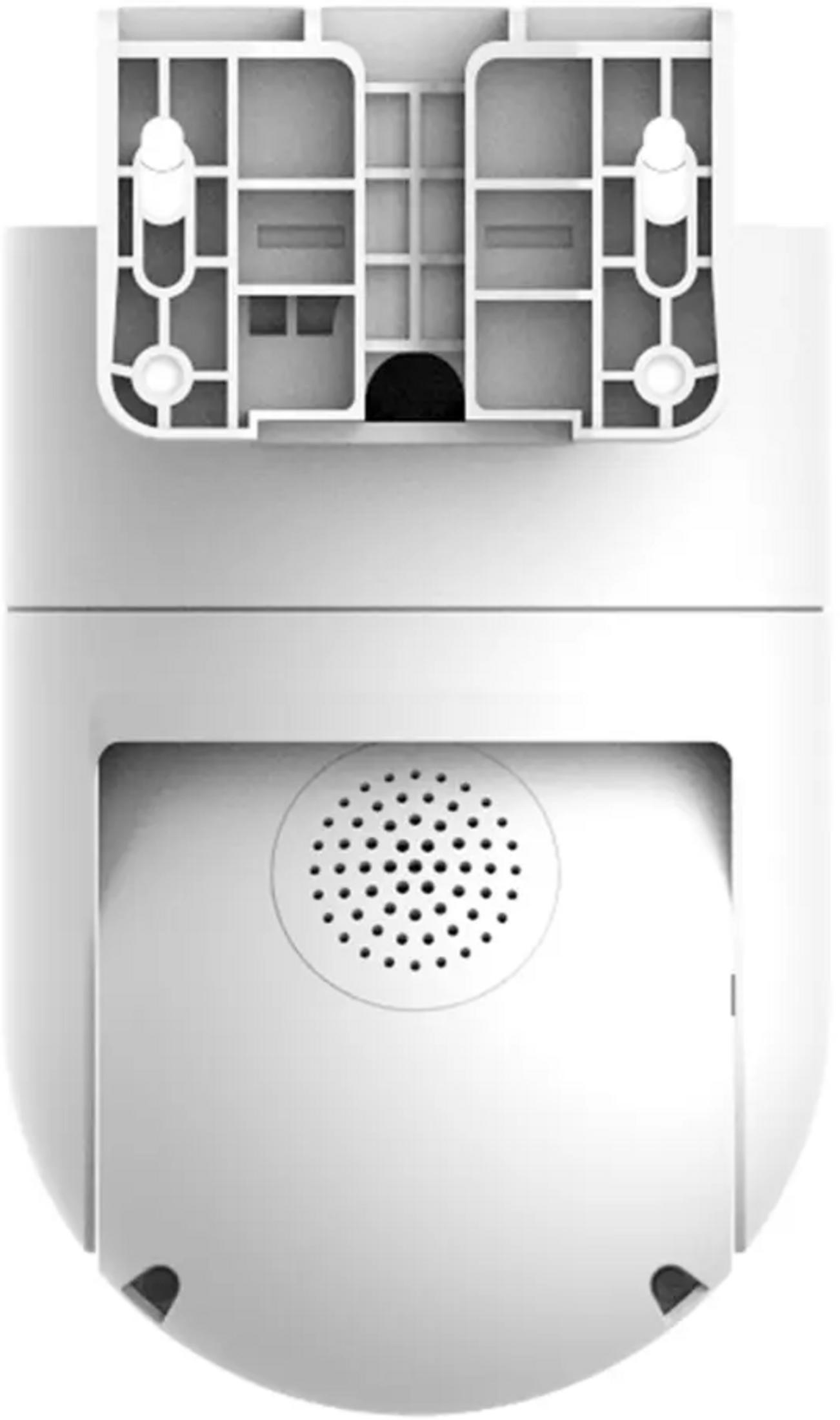 Biały wspornik z siatkowym wzorem i otworami głośnikowymi na białym urządzeniu.