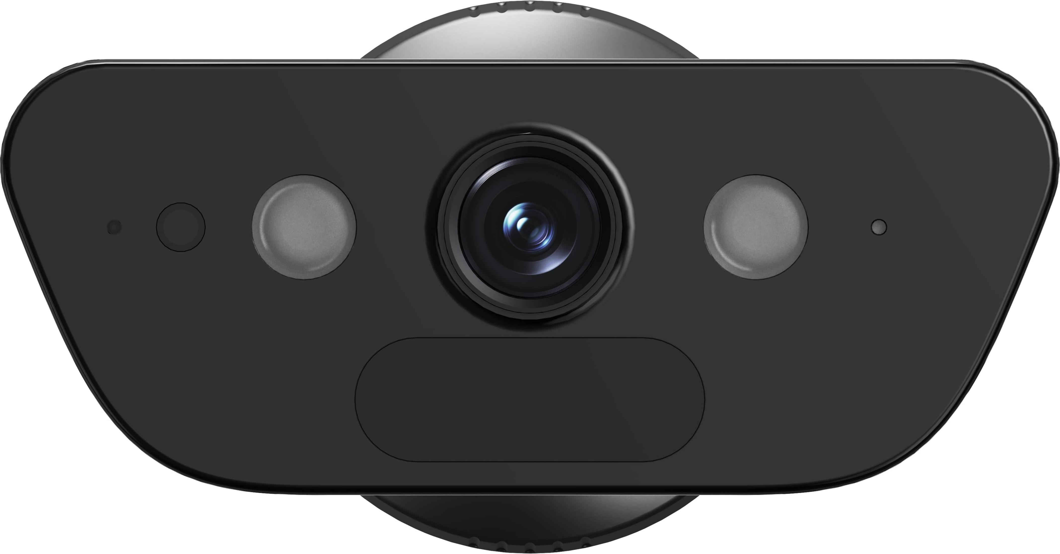 Czarna kamera internetowa z centralnym obiektywem i dwoma bocznymi czujnikami.