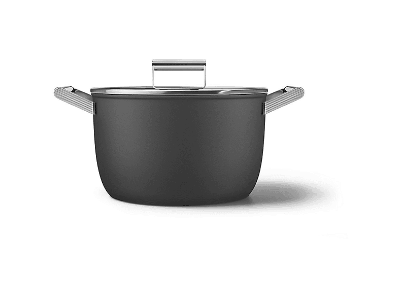 SMEG Cookware 50's Style Siyah Cam Kapaklı 26 Cm Tencere Siyah