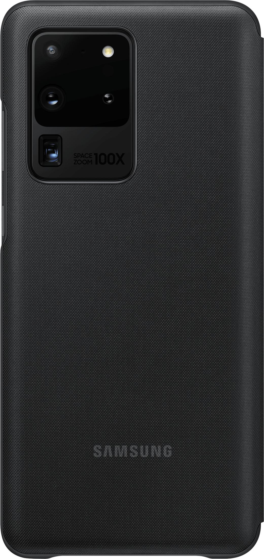 Teléfono Samsung negro con cámara de zoom 100x. Modelo del dispositivo visible.