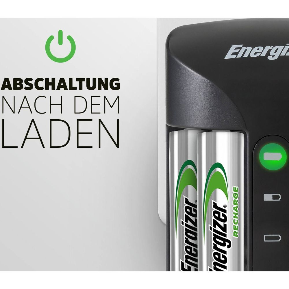 Caricatore Energizer con due batterie AA e testo tedesco
