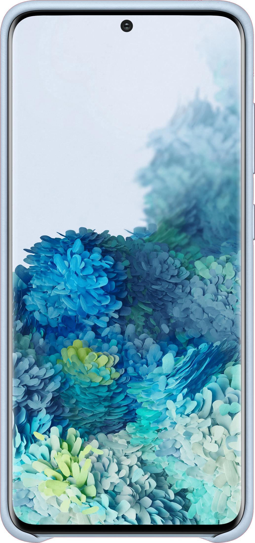 Un smartphone que muestra un fondo de pantalla floral azul y verde.
