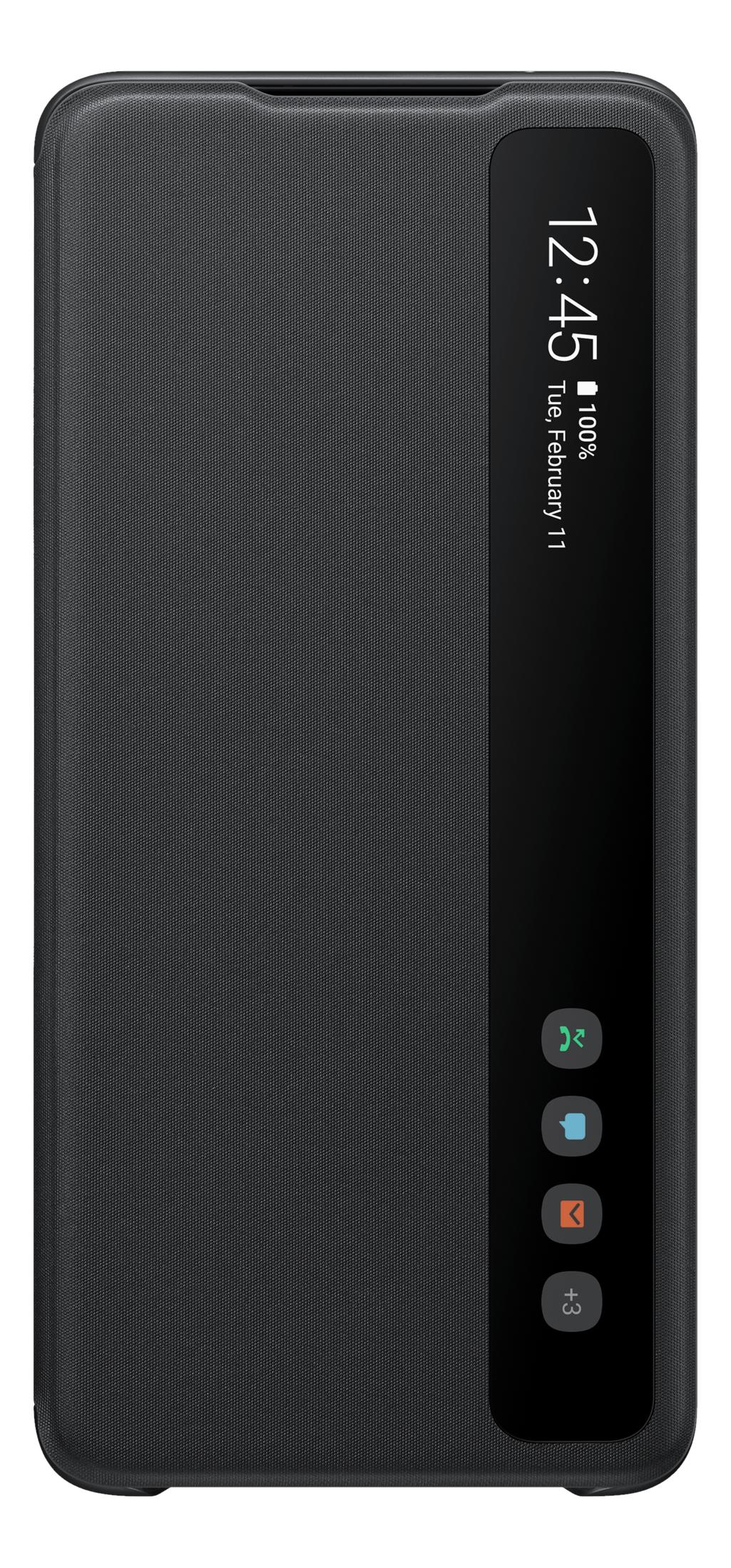 Czarna obudowa telefonu z okienkiem. Godzina 12:45, Wtorek 11 lutego, bateria 100%.