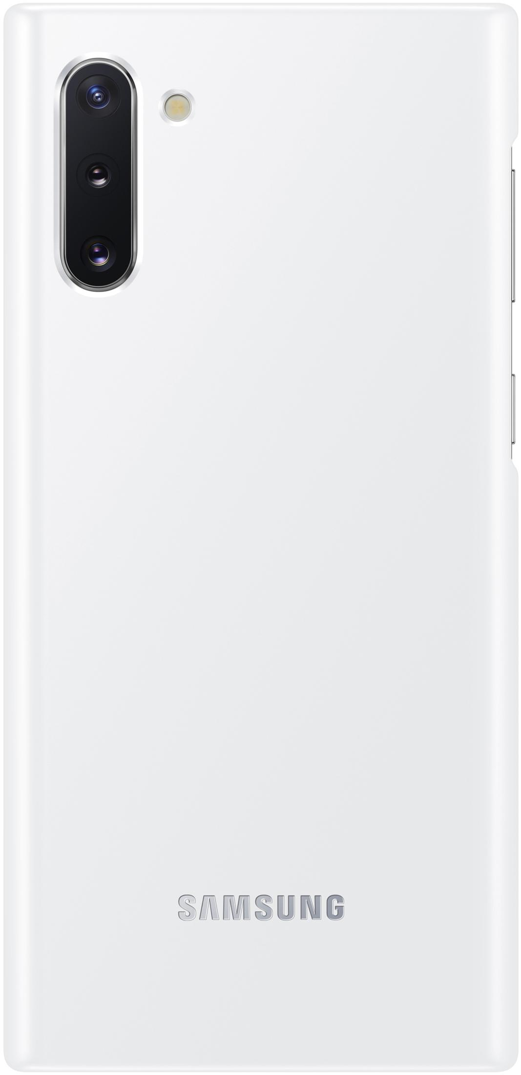 Weiße Samsung-Rückseite mit drei Kameras und Blitz.