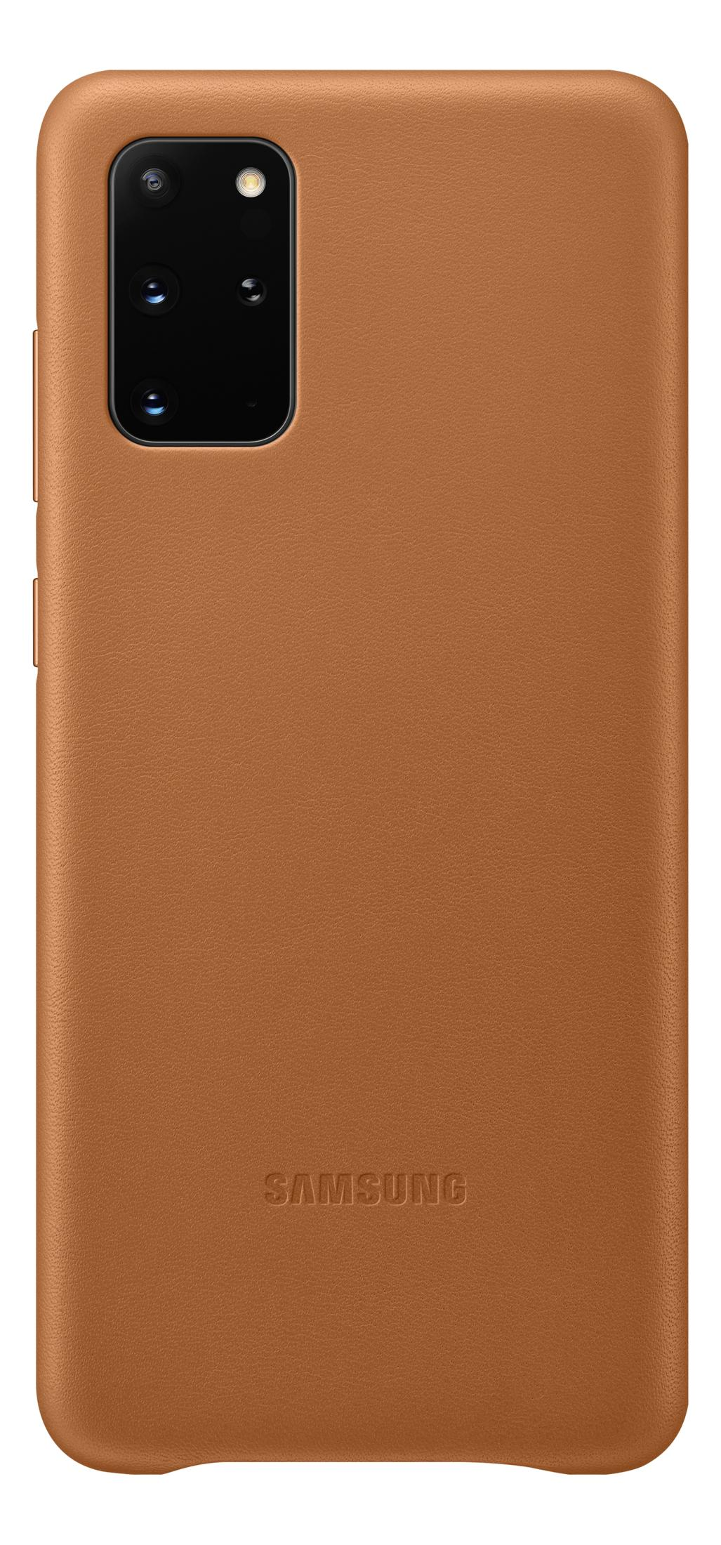 Parte trasera de un teléfono Samsung marrón con módulo de cámara y logo.