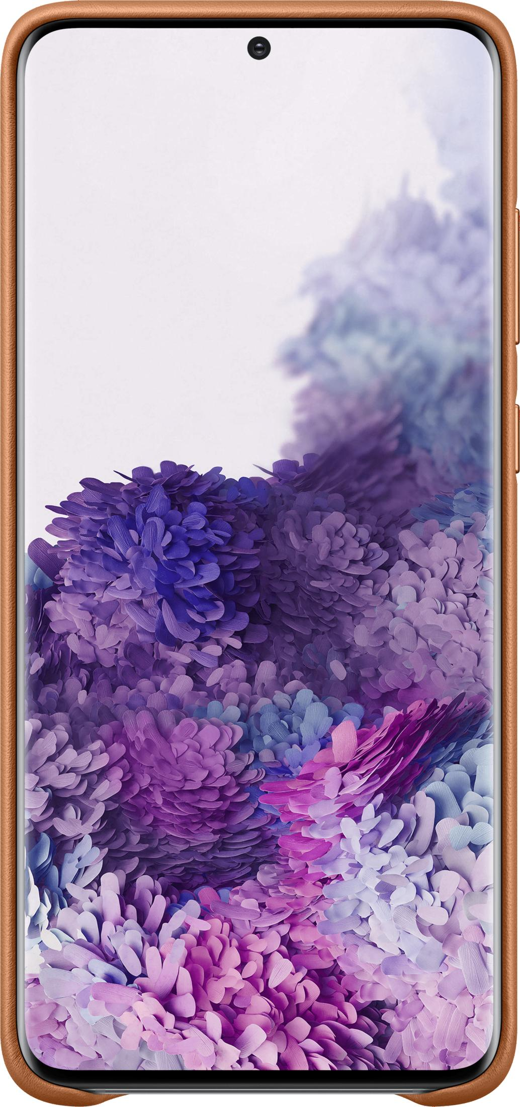 Un smartphone mostrando un fondo de pantalla floral colorido en tonos púrpuras y azules.