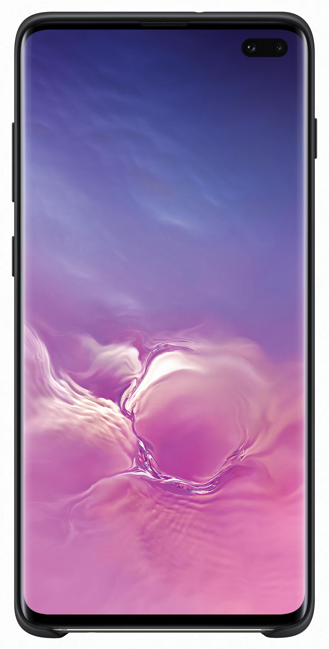 Ein Smartphone mit einem lila und blauen Hintergrundbild.