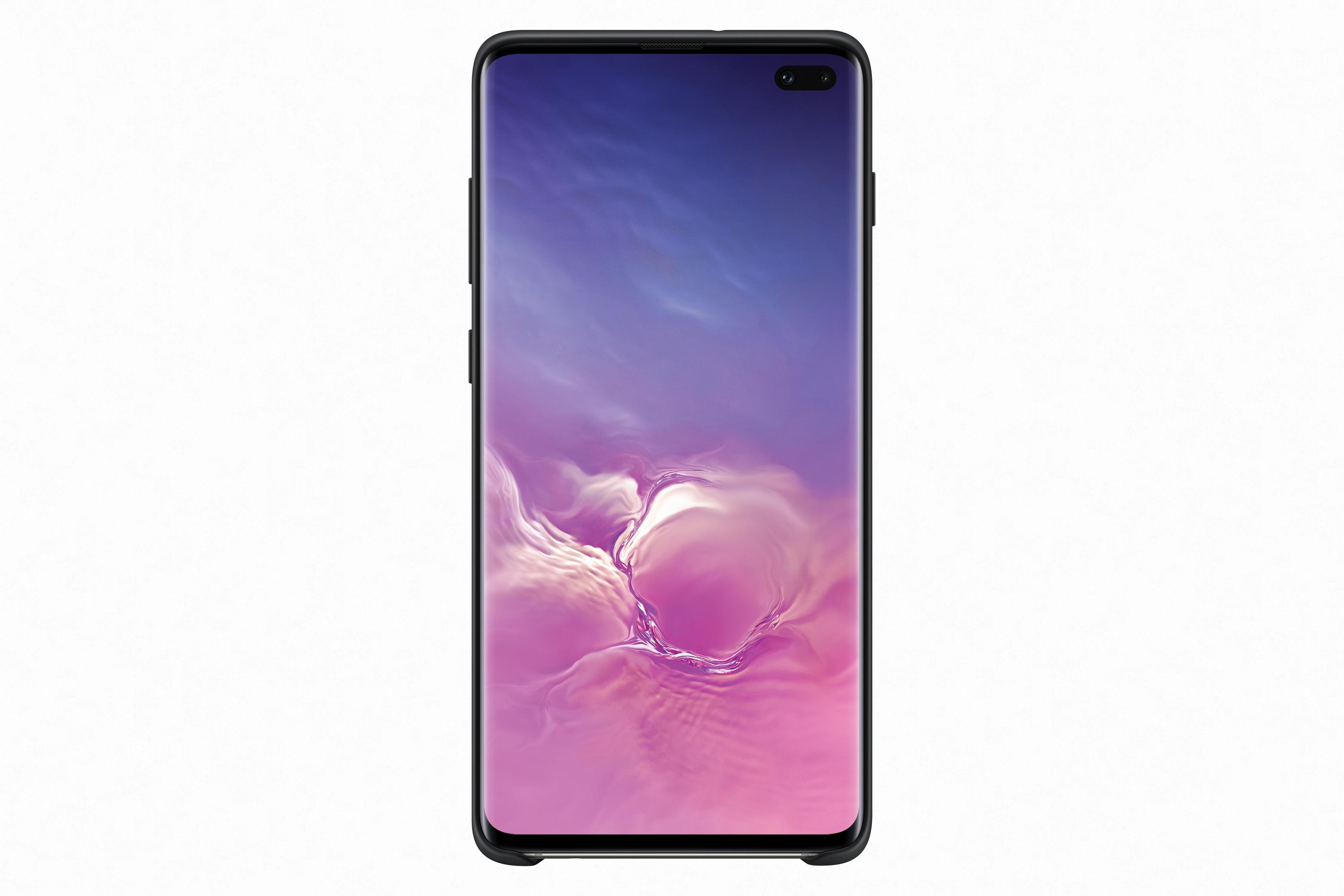 Ein Smartphone mit einem violetten und blauen Hintergrundbild.