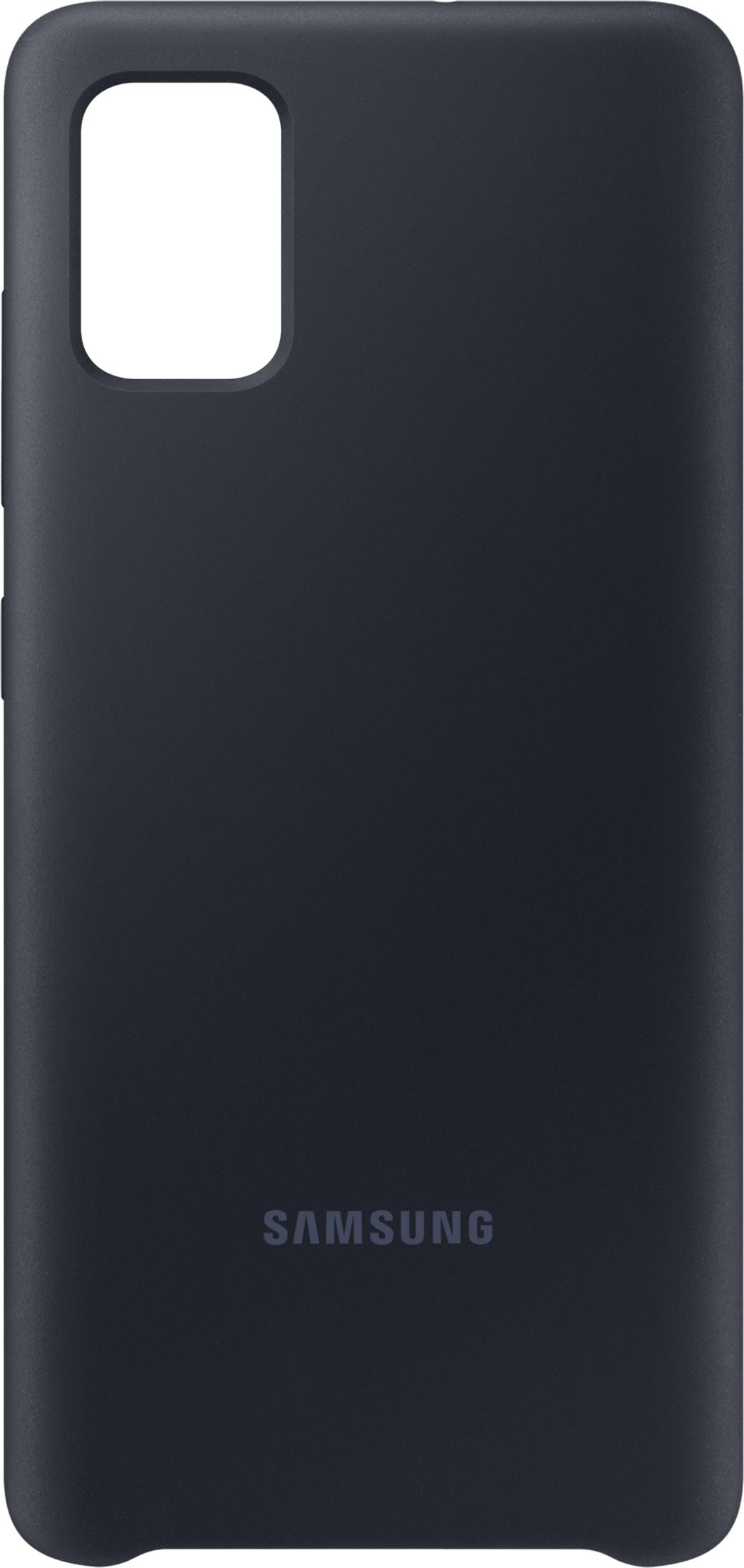 Dunkelgraues Samsung Handyhülle mit Kameraloch oben links und Logo unten.