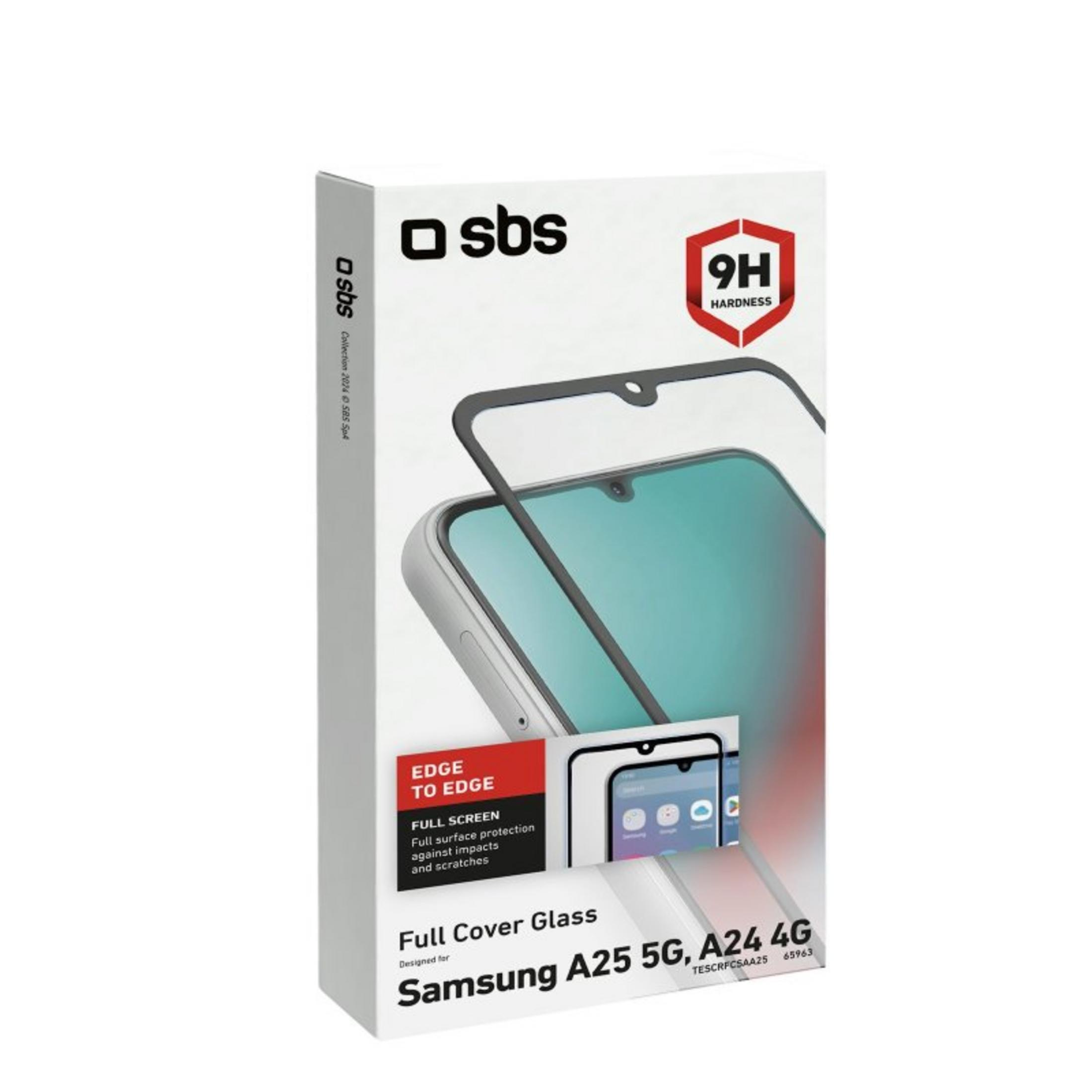 SBS Full Cover Glass Schutzfolie für Samsung A25 5G, A24 4G mit 9H Härte.
