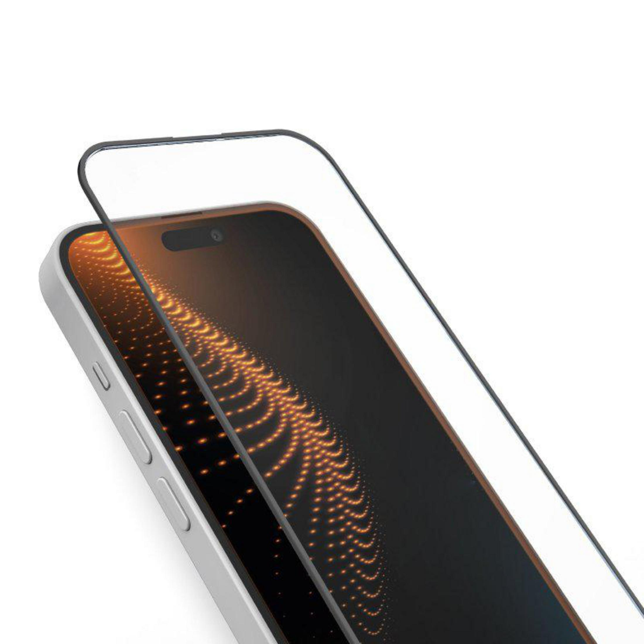 Biały smartfon z folia ochronną i pomarańczowym wzorem.