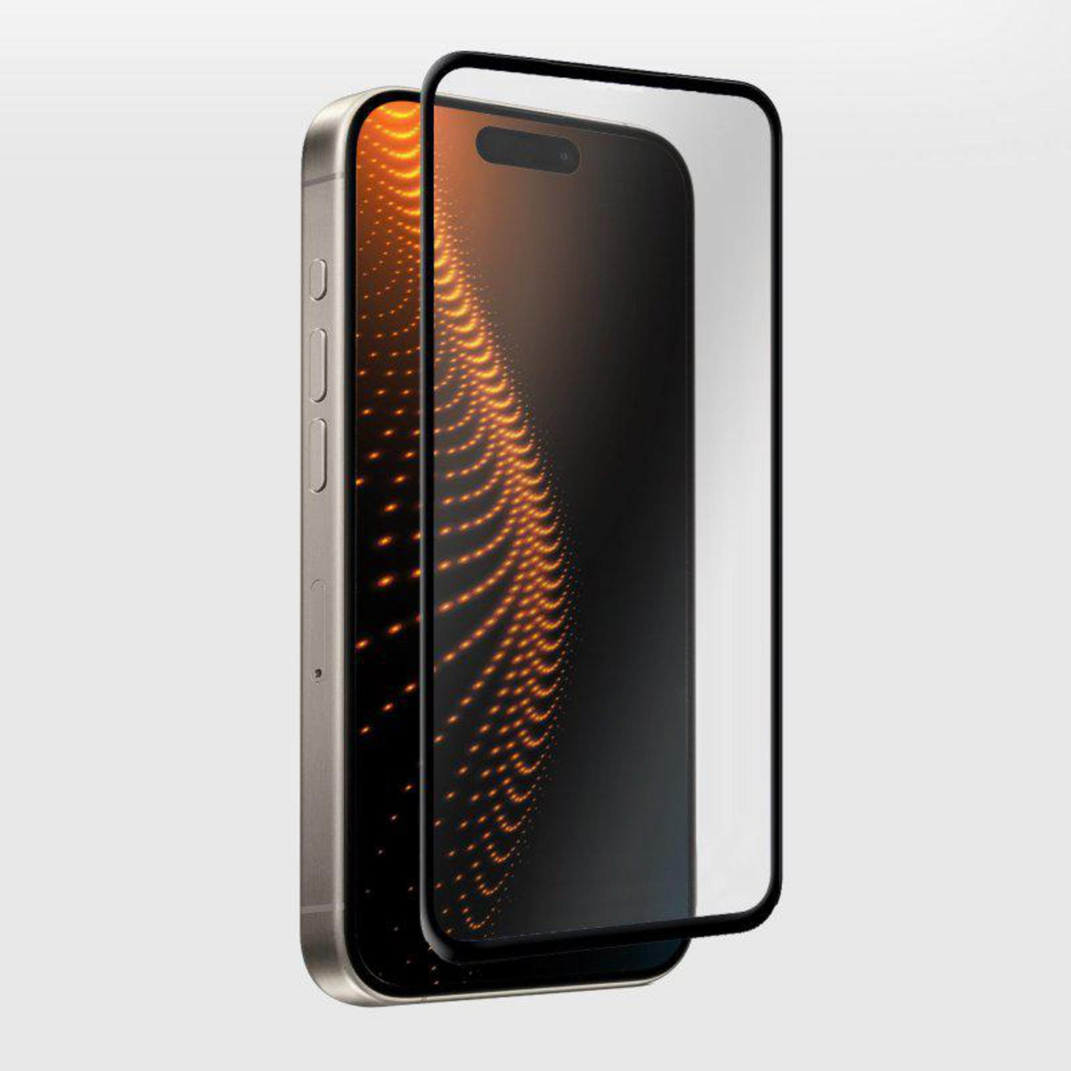 Srebrny smartfon z szklaną osłoną ekranu.