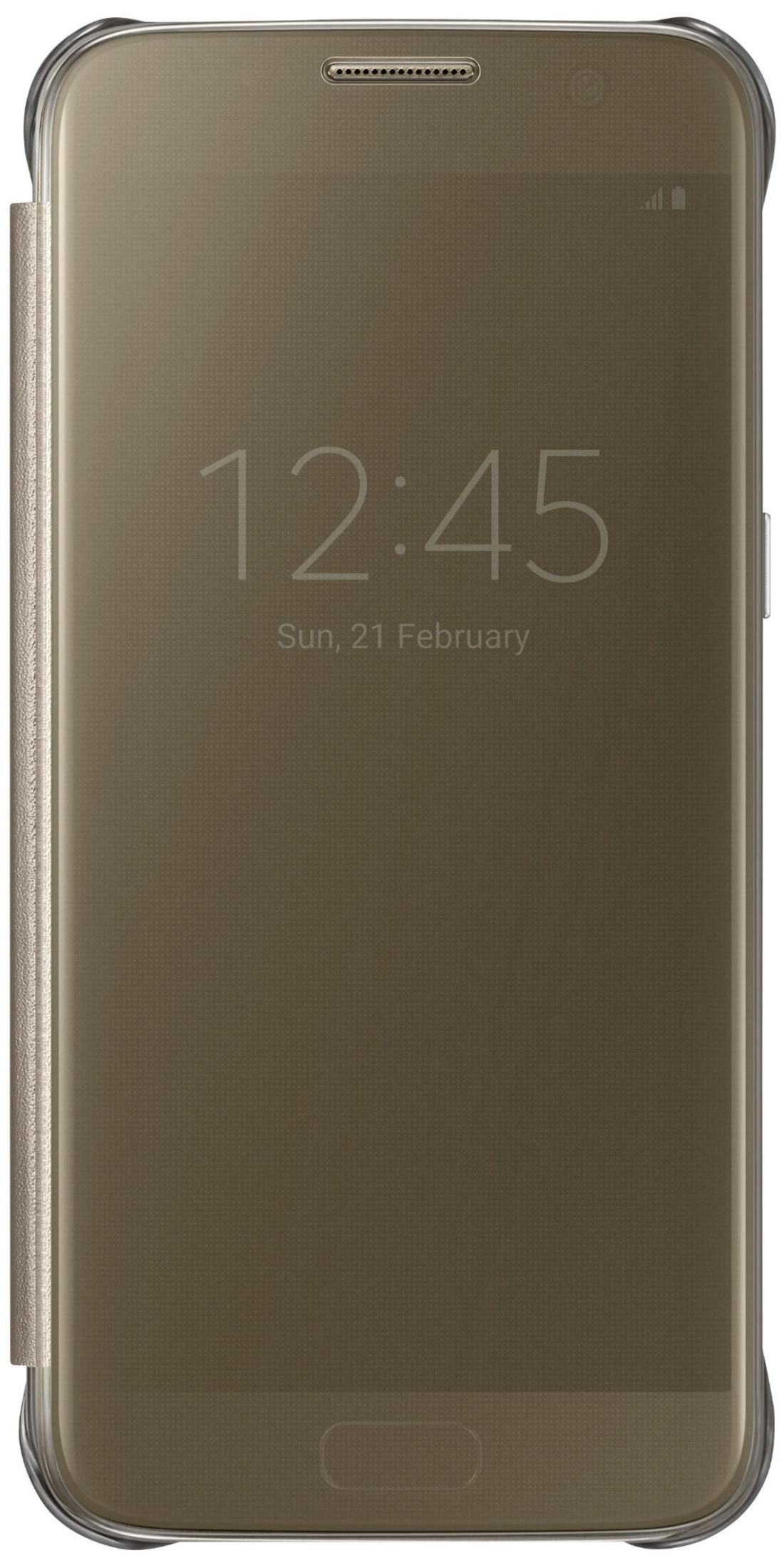 Braunes Smartphone mit offenem Gehäuse, zeigt 12:45 Uhr und Datum.