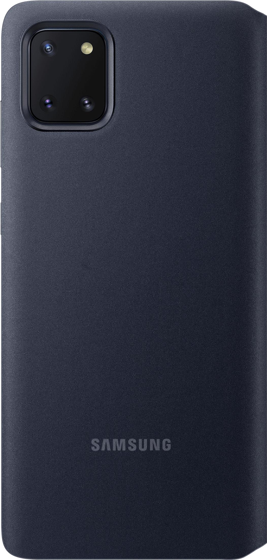 Telefono Samsung blu scuro con modulo fotocamera e logo.