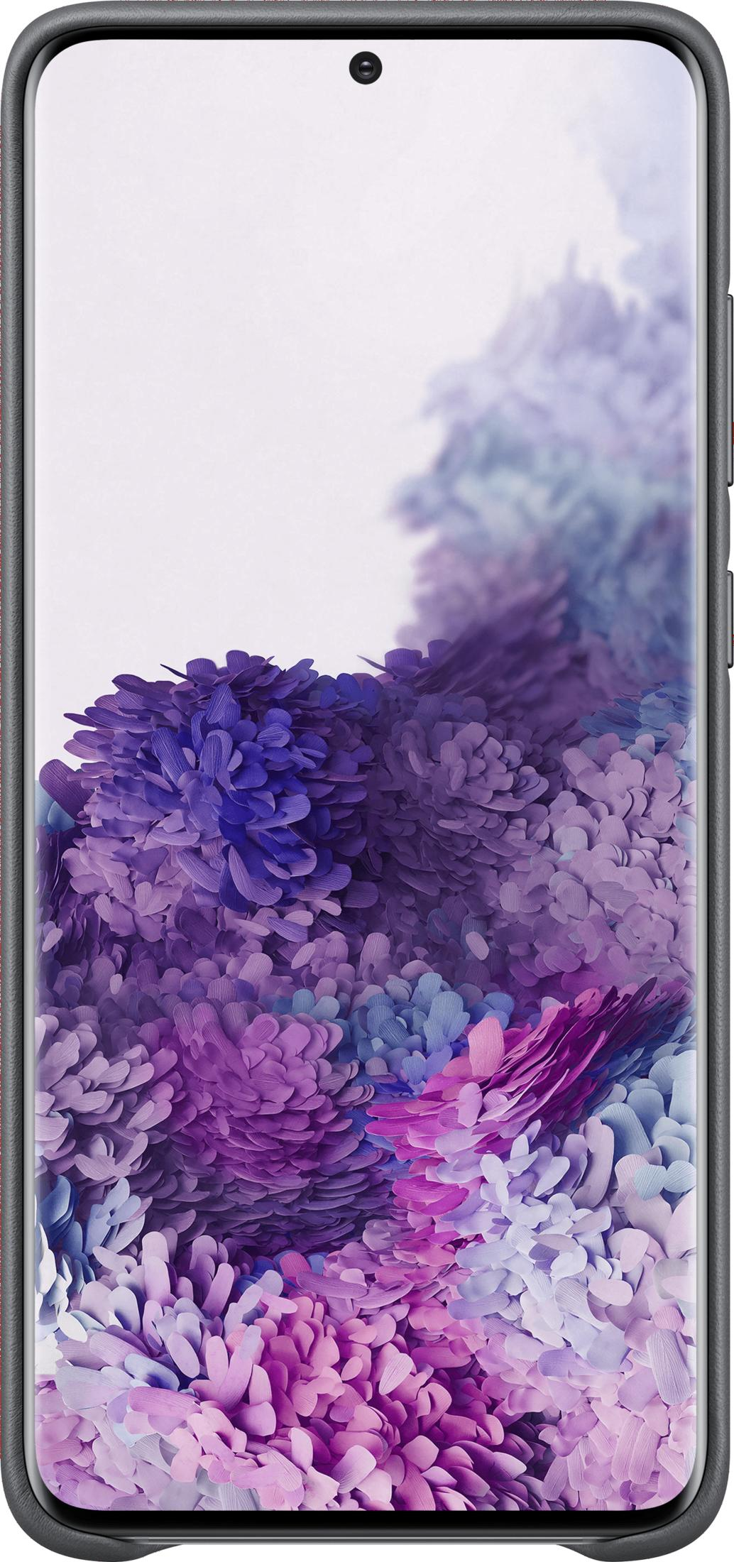Un smartphone que muestra un fondo de pantalla floral morado y azul.