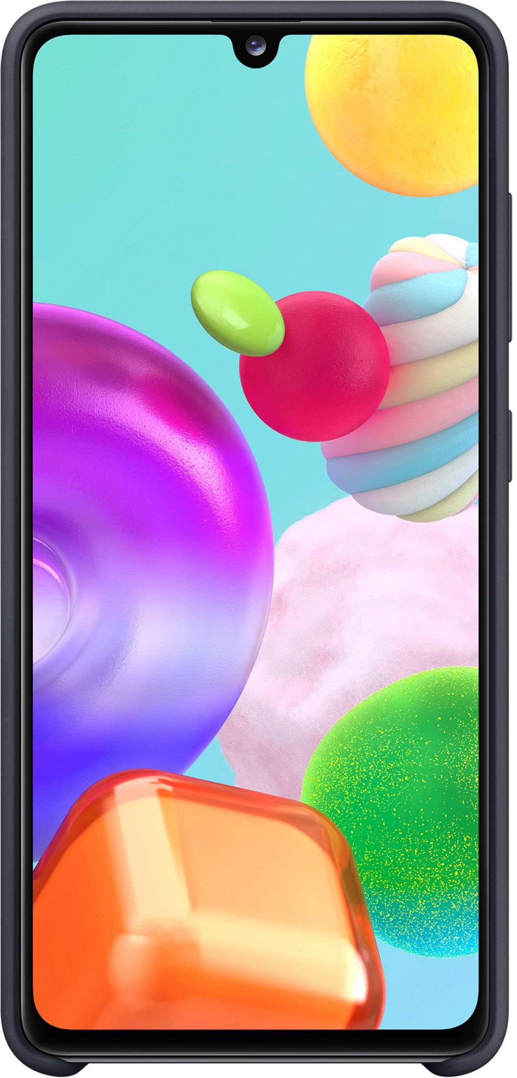 Een smartphone met een kleurrijke, abstracte achtergrond met snoepthema.