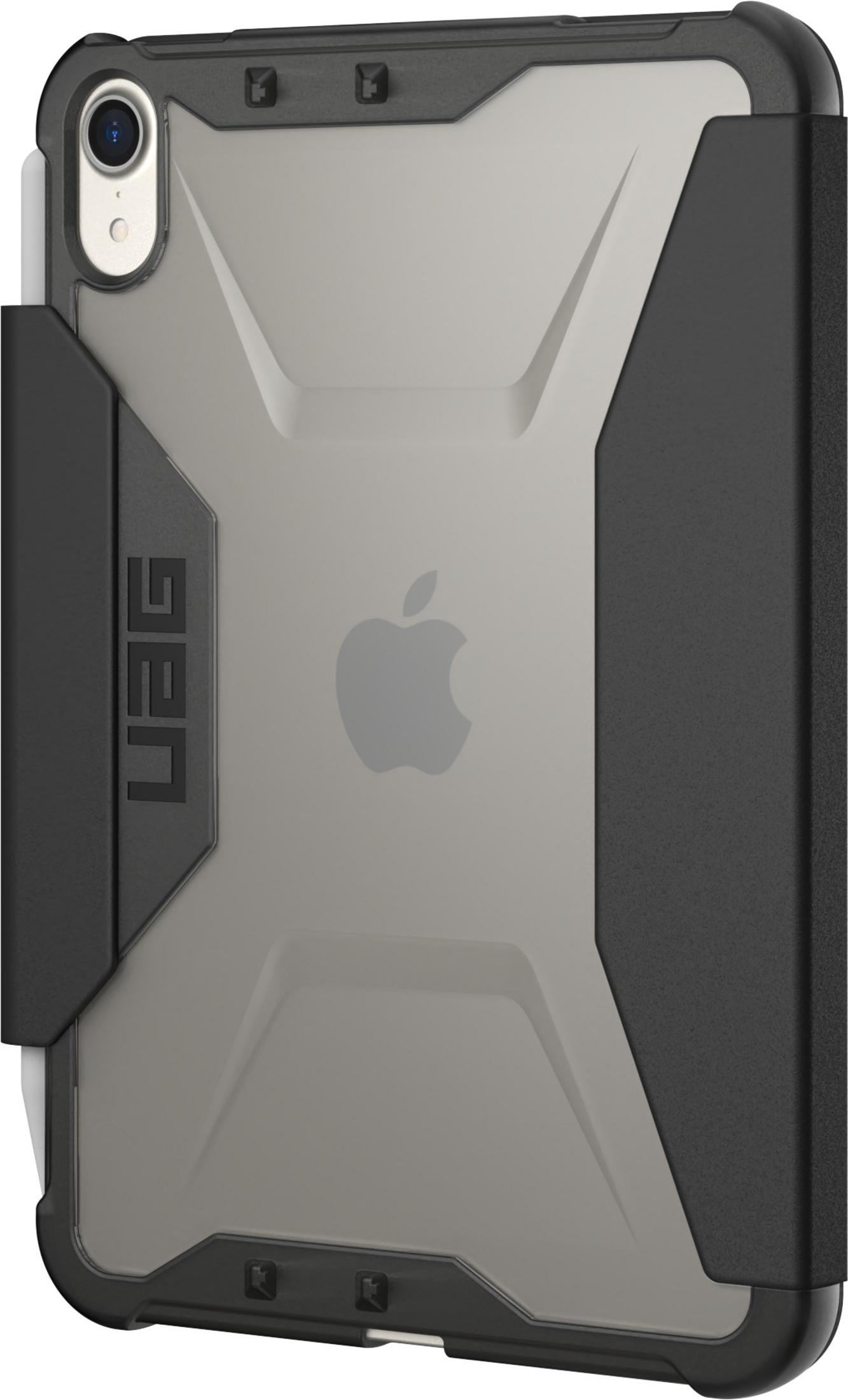 Grauer Tablet-Schutz mit schwarzem Rand und Apple-Logo.