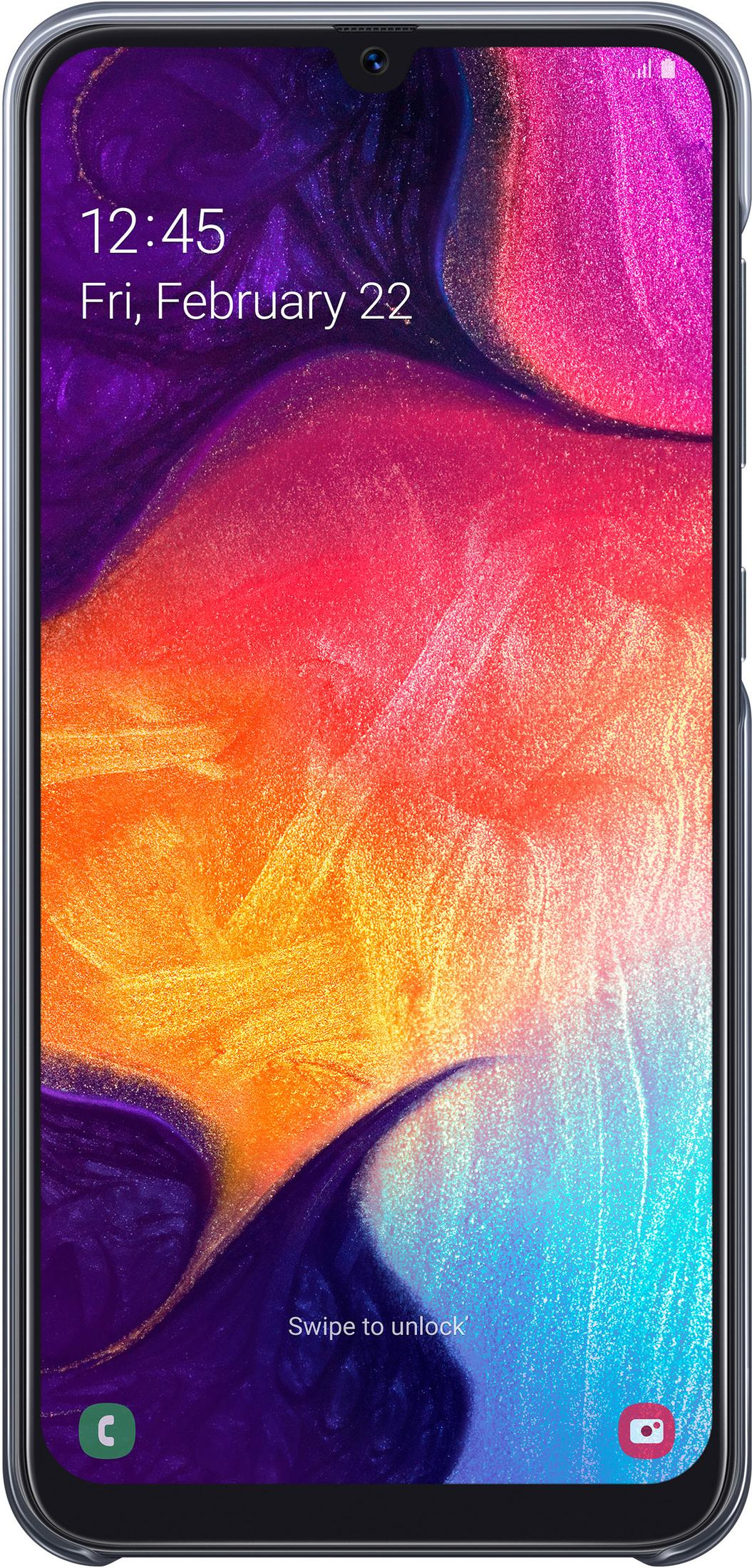 Pantalla de bloqueo de smartphone con gráfico abstracto morado, rojo y azul.