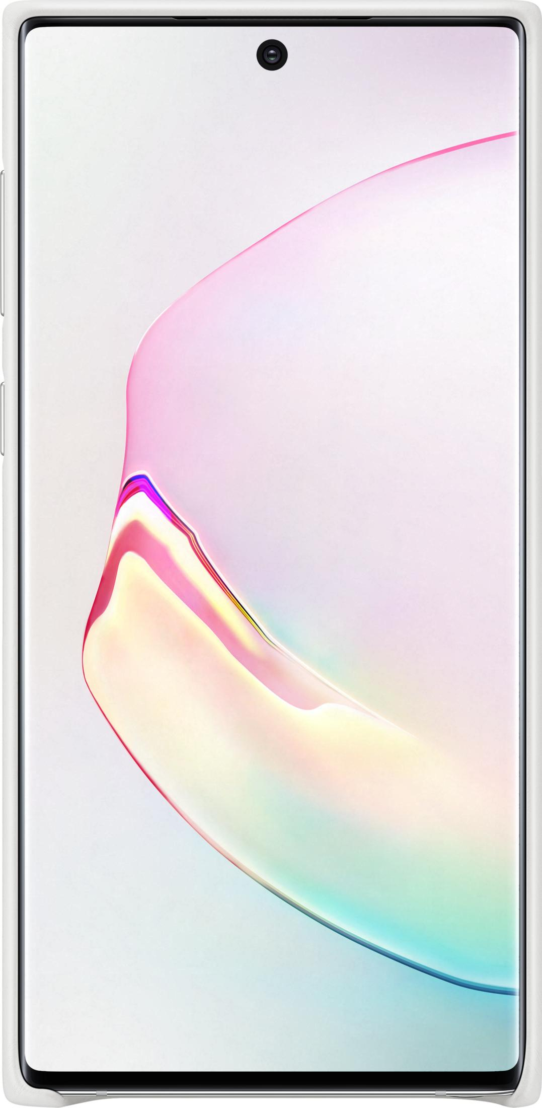Un smartphone blanco con cámara perforada y un patrón colorido y ondulado en la pantalla.