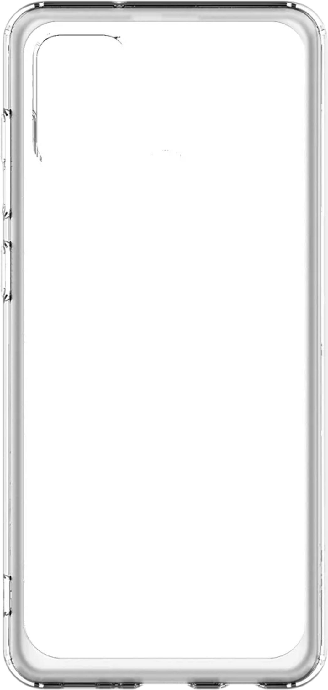 Funda transparente para móvil con esquinas redondeadas y botones laterales.
