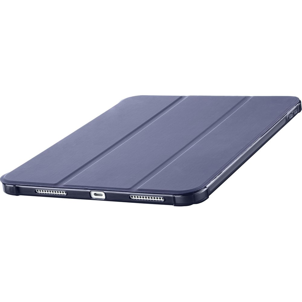 Dunkelblauer Tablet-Schutzhülle mit Falten auf weißem Hintergrund.