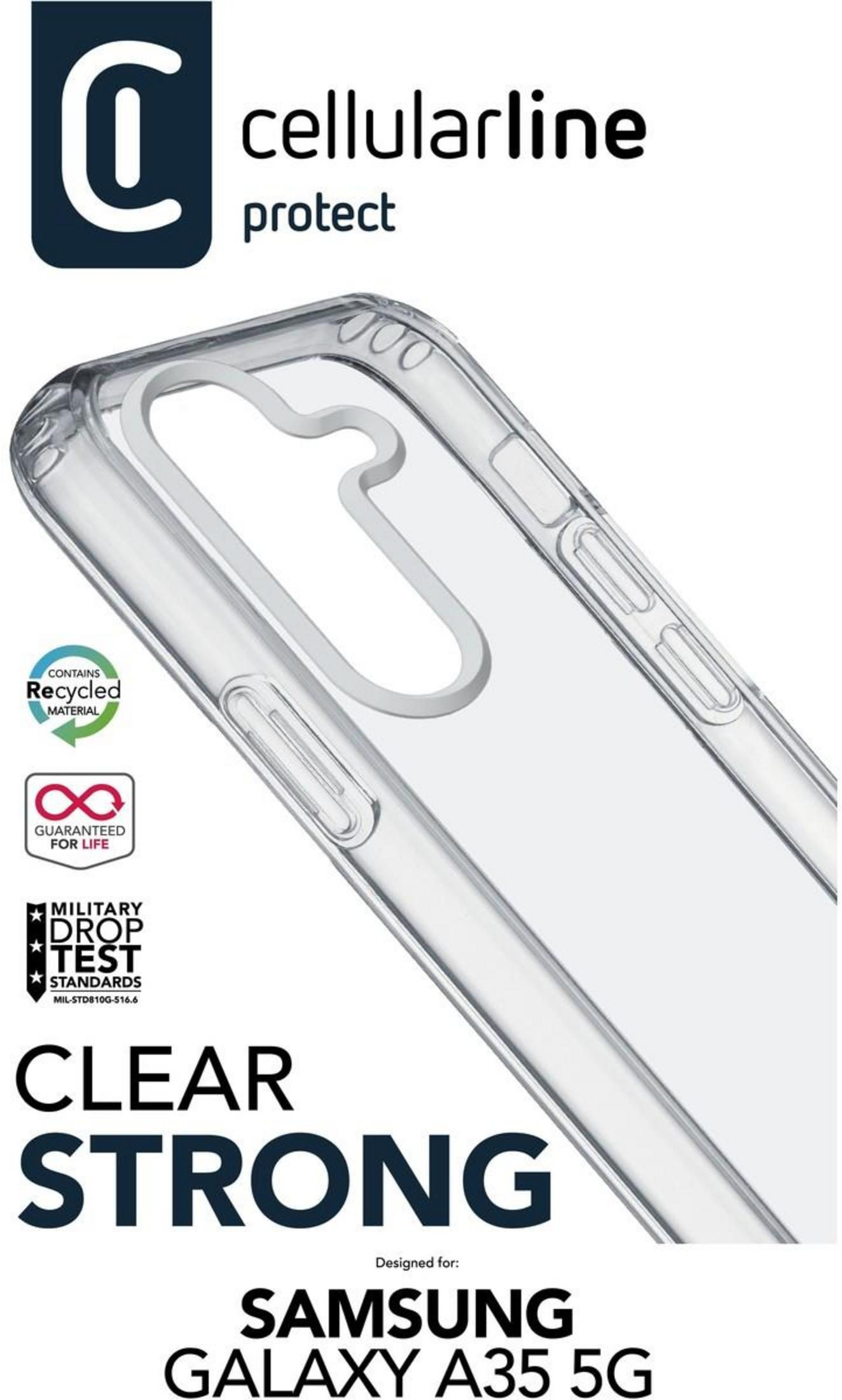 Custodia trasparente per Samsung Galaxy A35 5G, riciclata, test caduta militare.