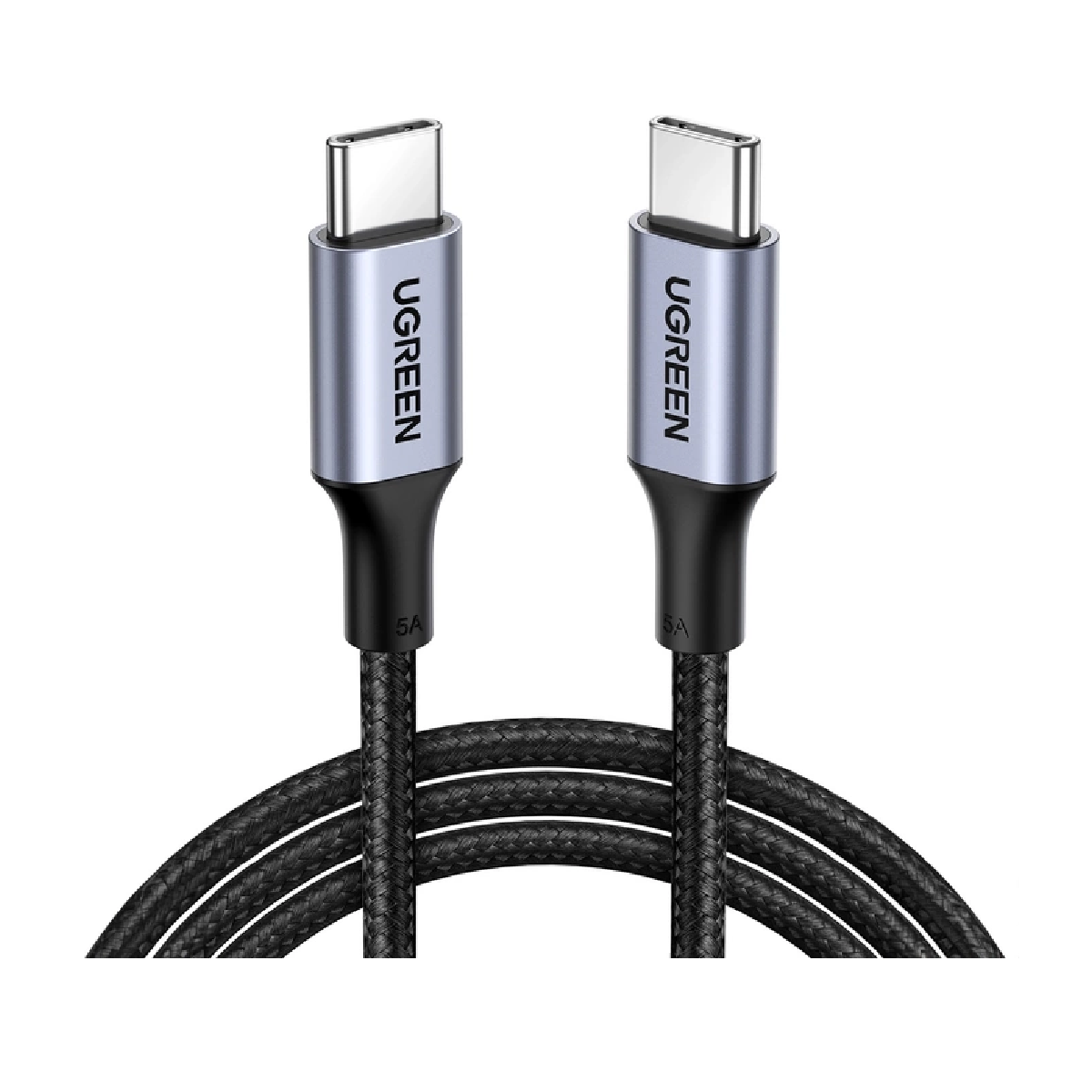 Dwa czarne kable USB-C ze srebrnymi złączami i logo UGREEN.