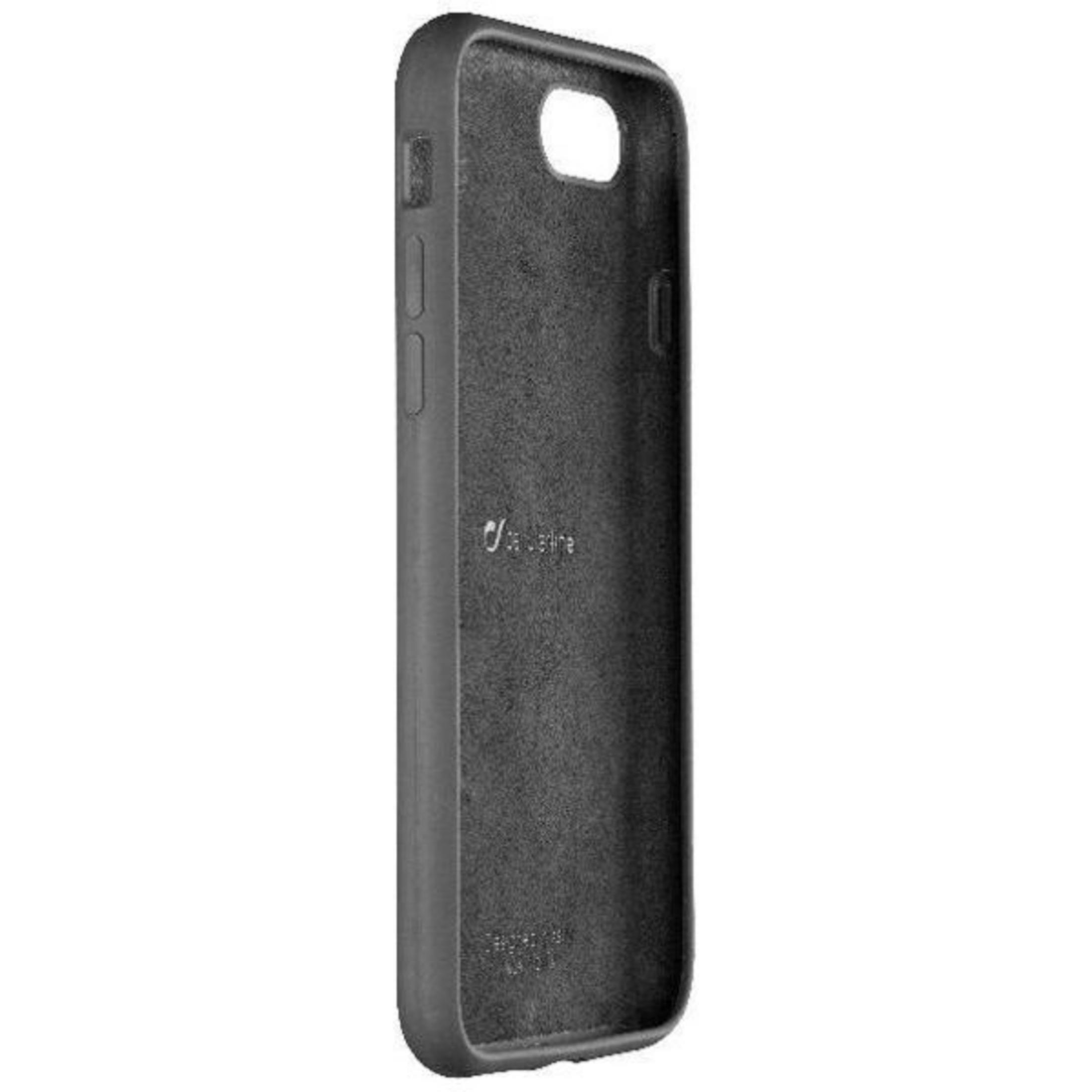 Custodia per telefono grigia con ritagli per fotocamera e pulsanti.