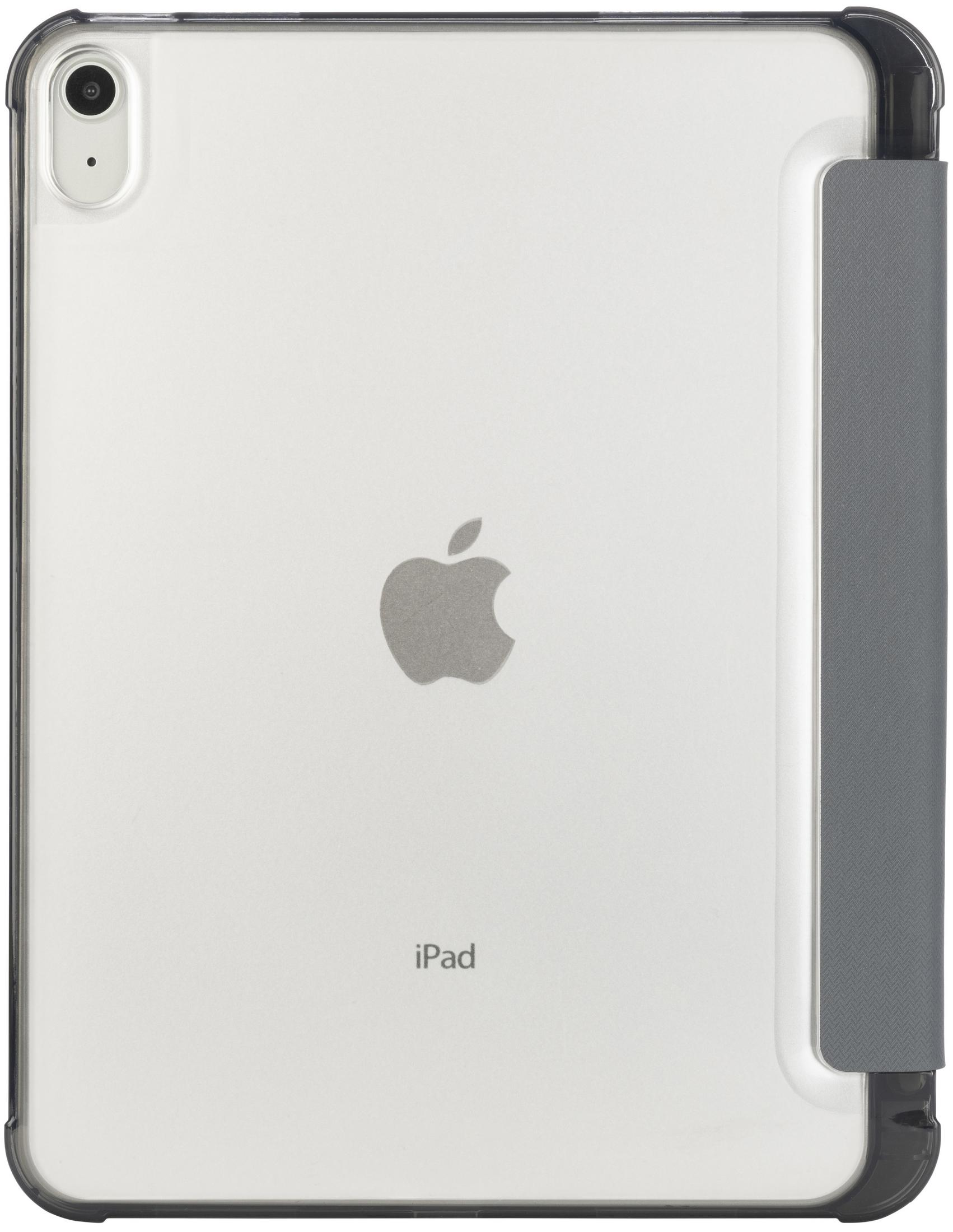 Retro di un iPad bianco con logo Apple e fotocamera in custodia grigia.