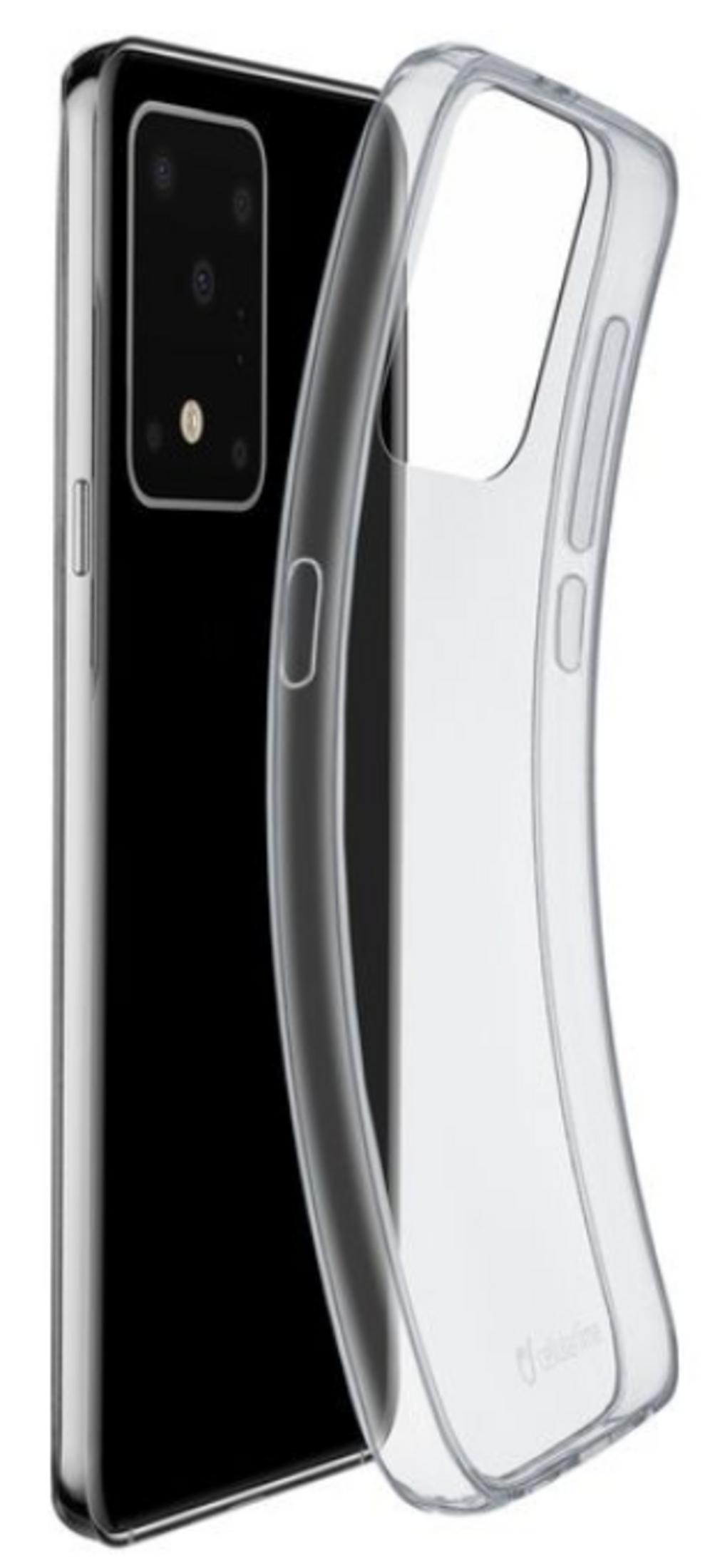 Uno smartphone nero con una custodia trasparente accanto.