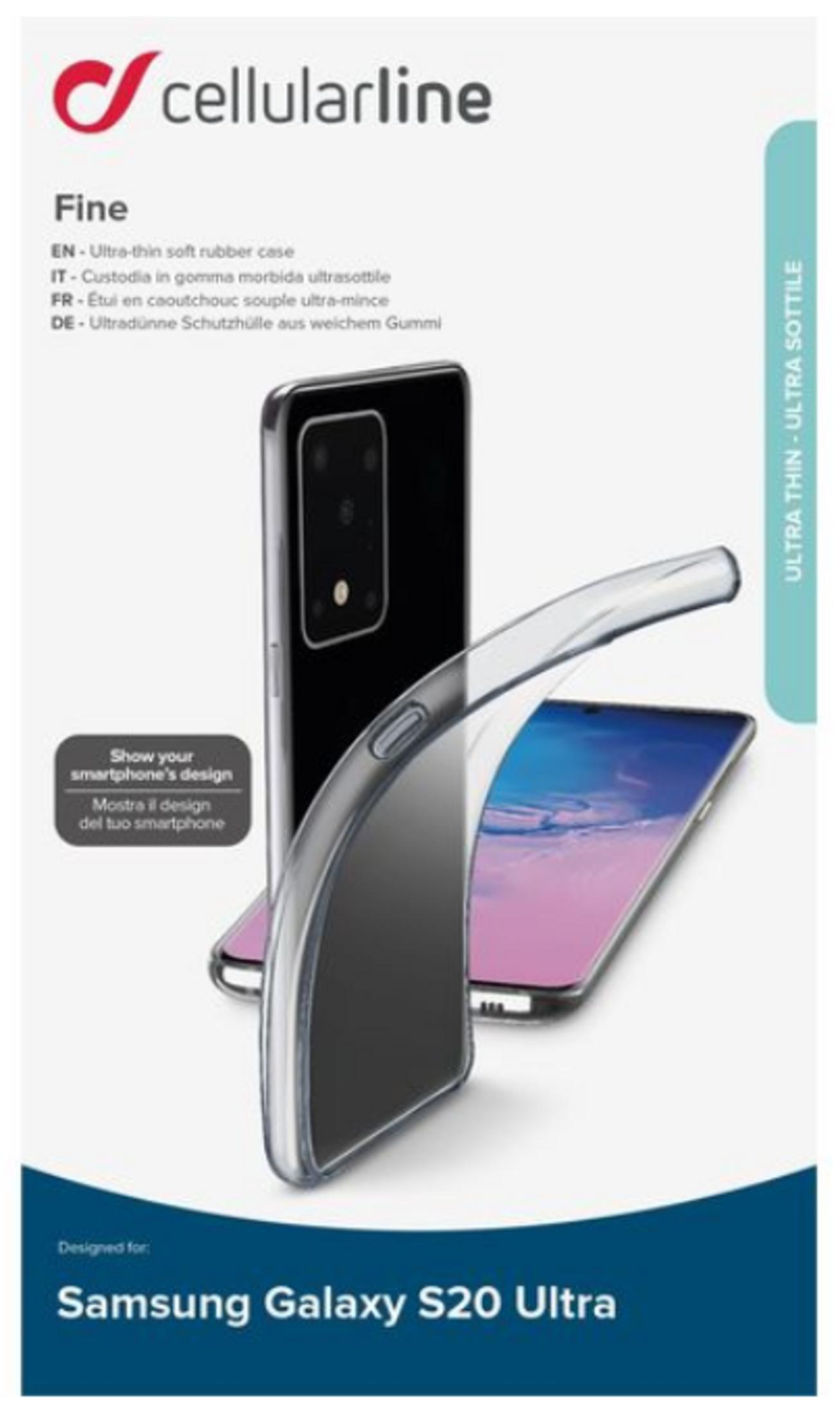 Una custodia trasparente per un Samsung Galaxy S20 Ultra.