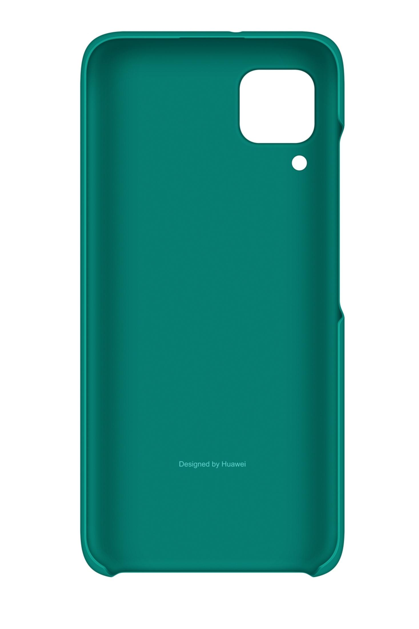 Cover per telefono verde acqua con ritaglio fotocamera e logo Huawei.