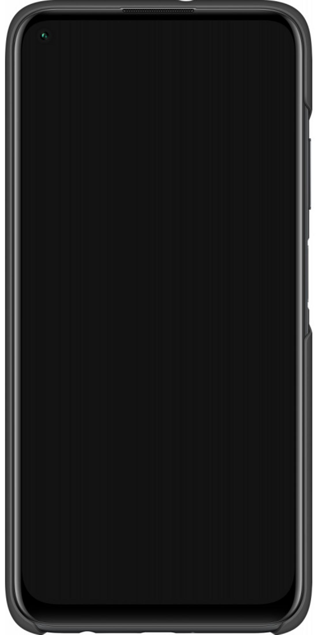 Un smartphone noir avec un petit trou pour la caméra frontale en haut à gauche.