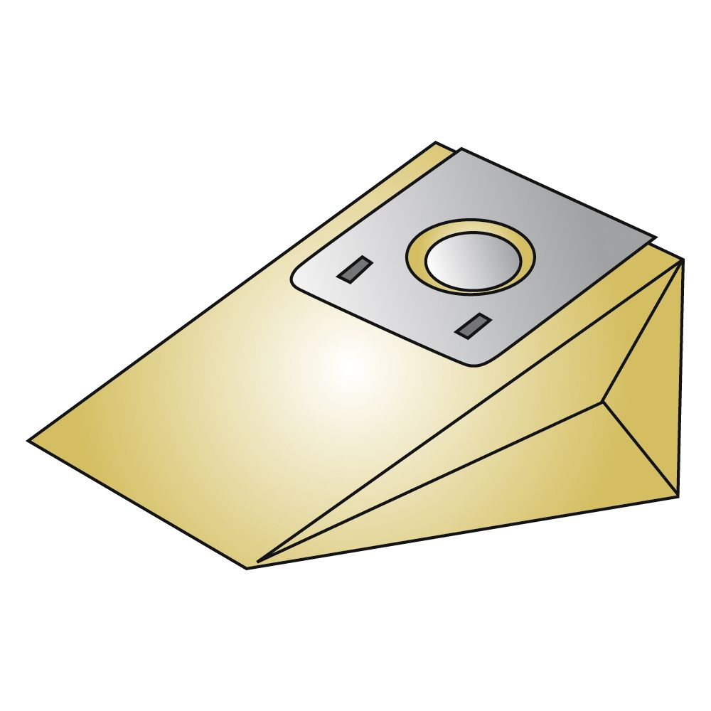 Złoty worek do odkurzacza ze srebrną górą i okrągłym otworem.