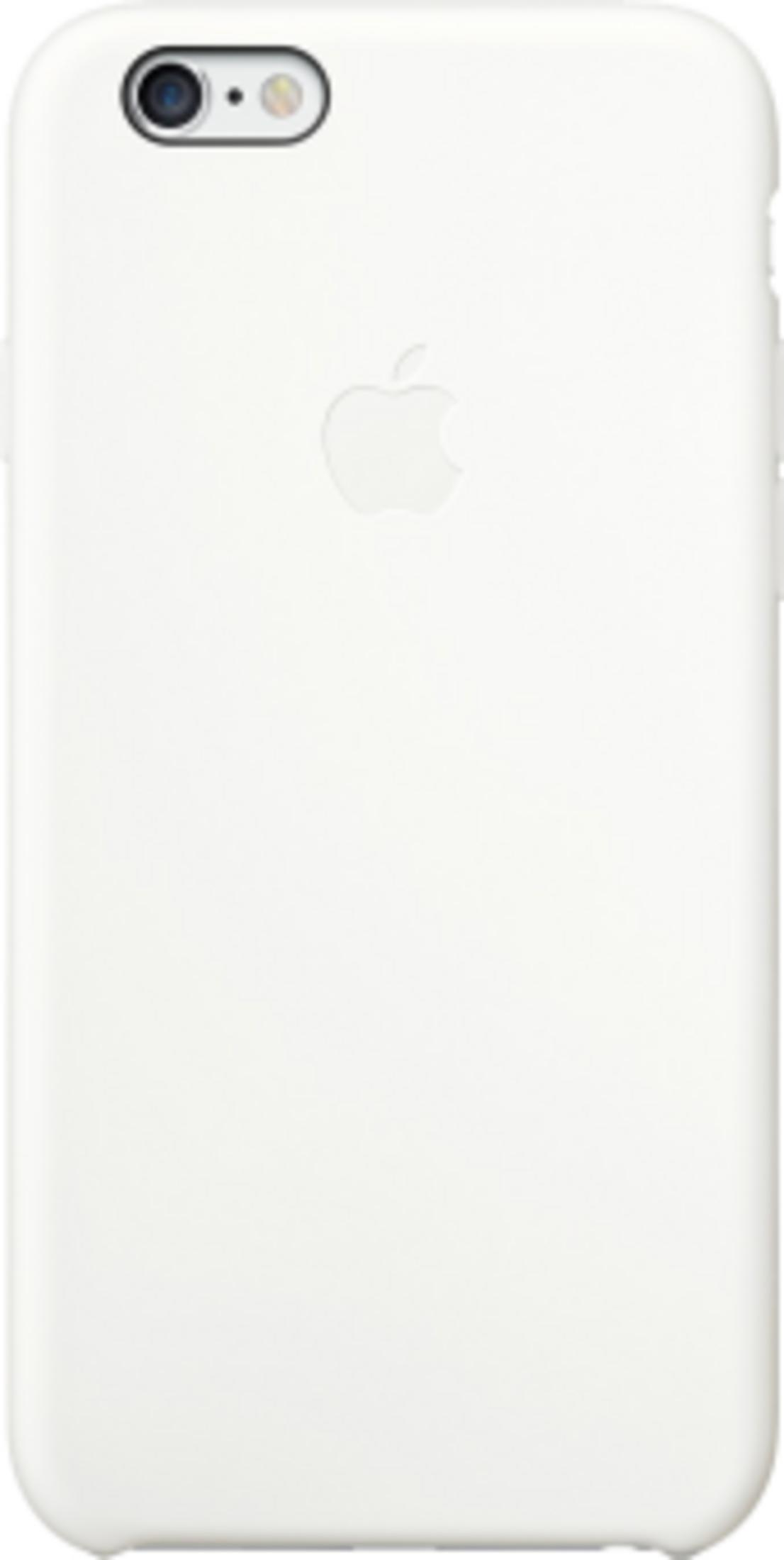 Un iPhone bianco con logo Apple e fotocamera.