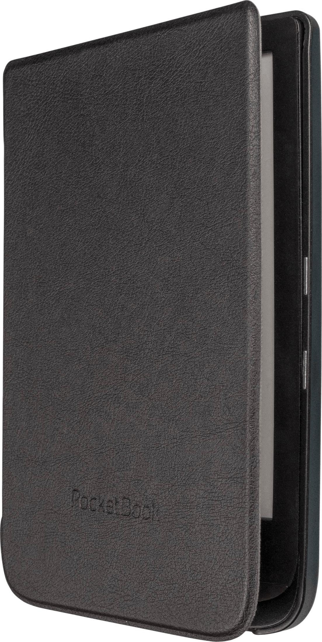 Un lector de libros electrónicos negro con la funda abierta, revelando parte de la pantalla.