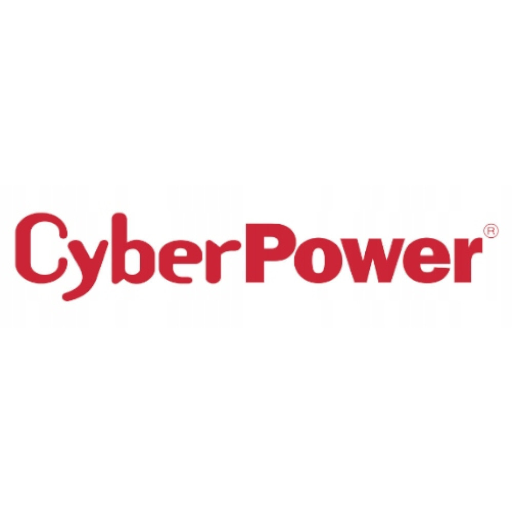 Logo CyberPower w kolorze czerwonym na białym tle.