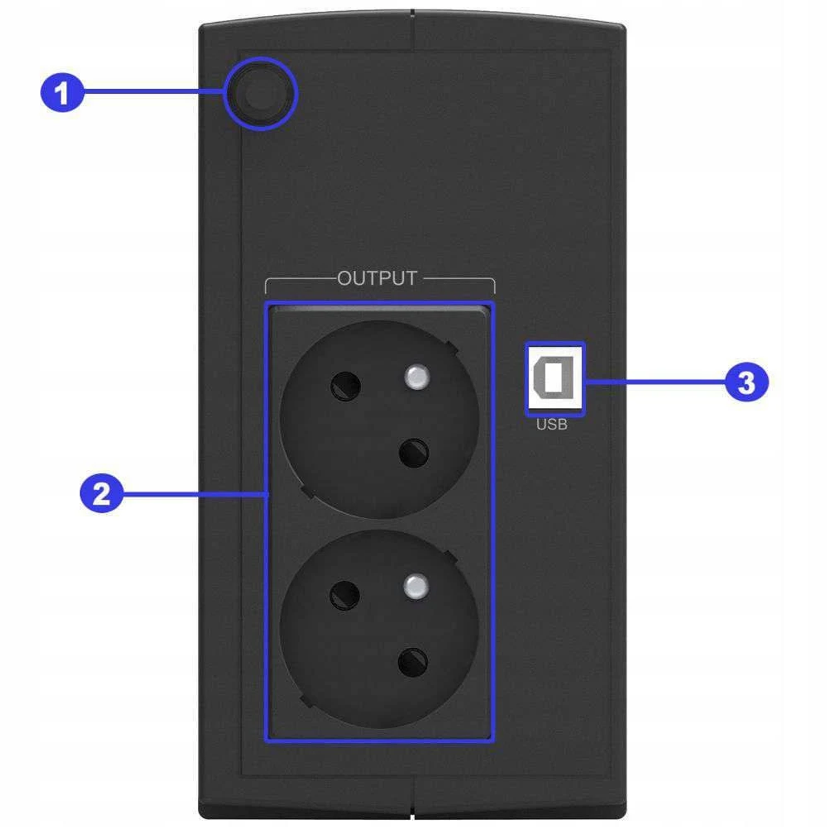 Czarne urządzenie z dwoma gniazdami i portem USB.