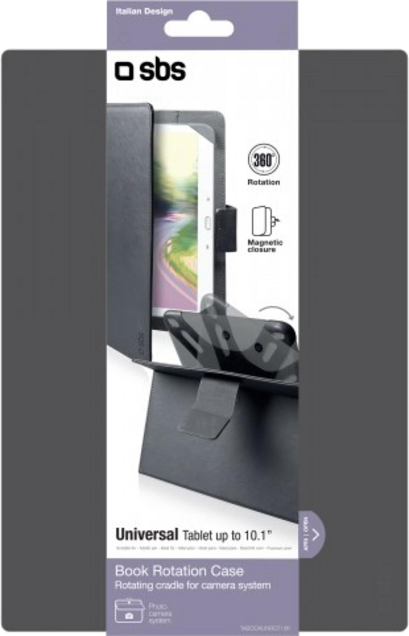 Custodia grigia per tablet con rotazione a 360 gradi e chiusura magnetica.