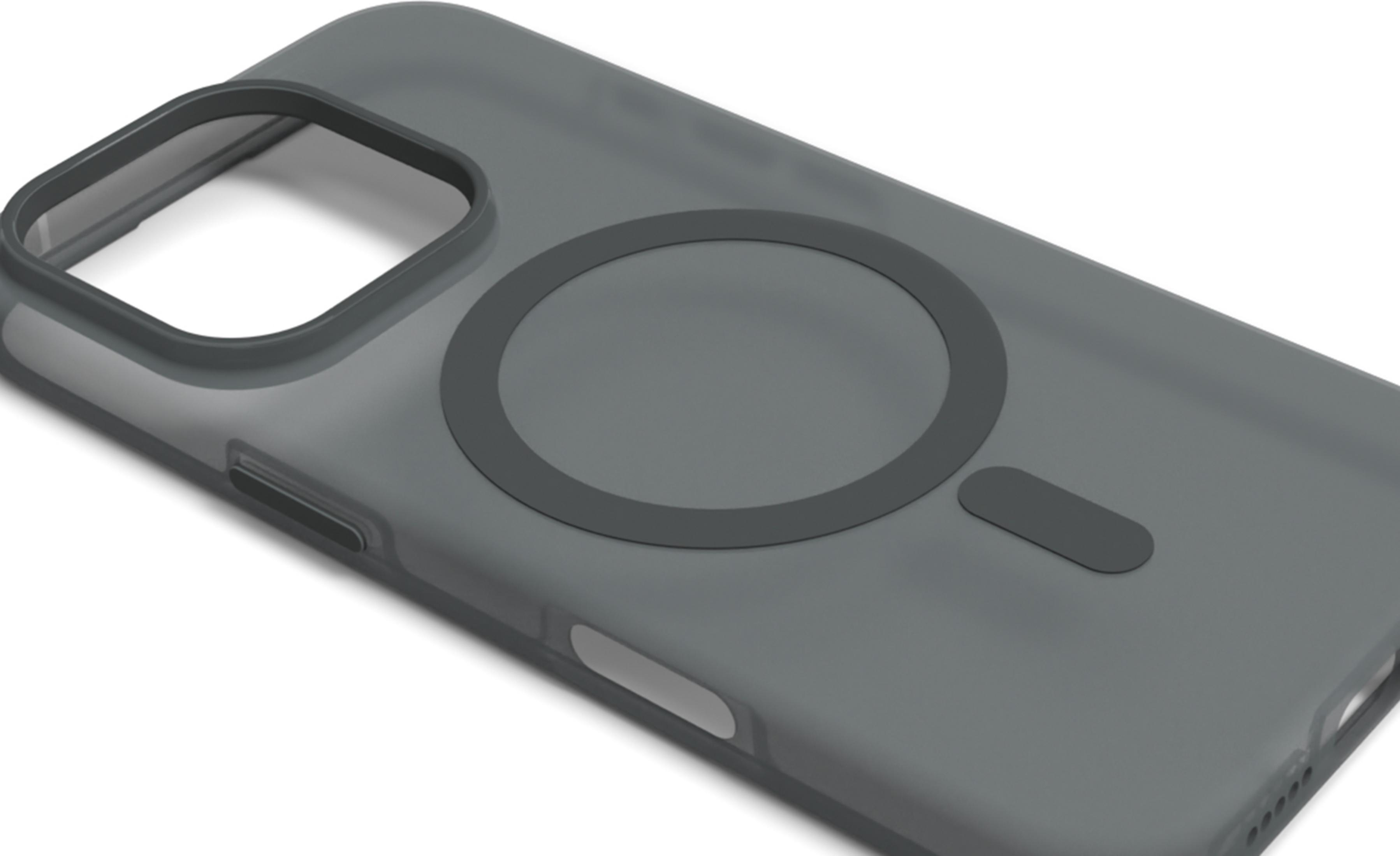 Custodia grigia per telefono con anello magnetico per ricarica wireless.