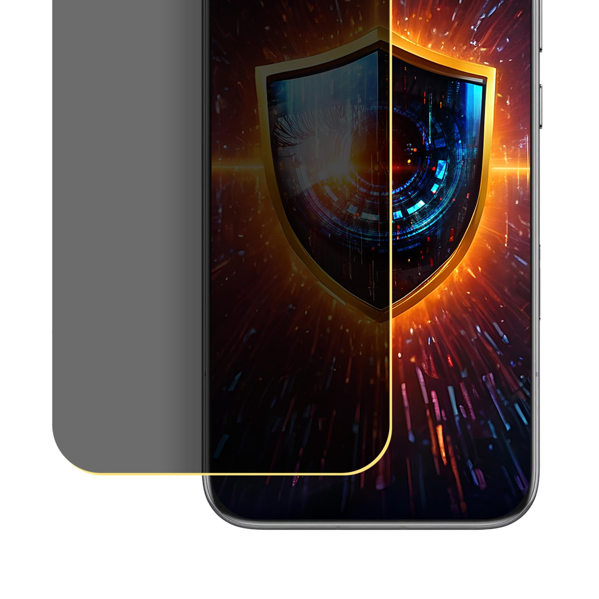 Uno smartphone con uno scudo che mostra un occhio.