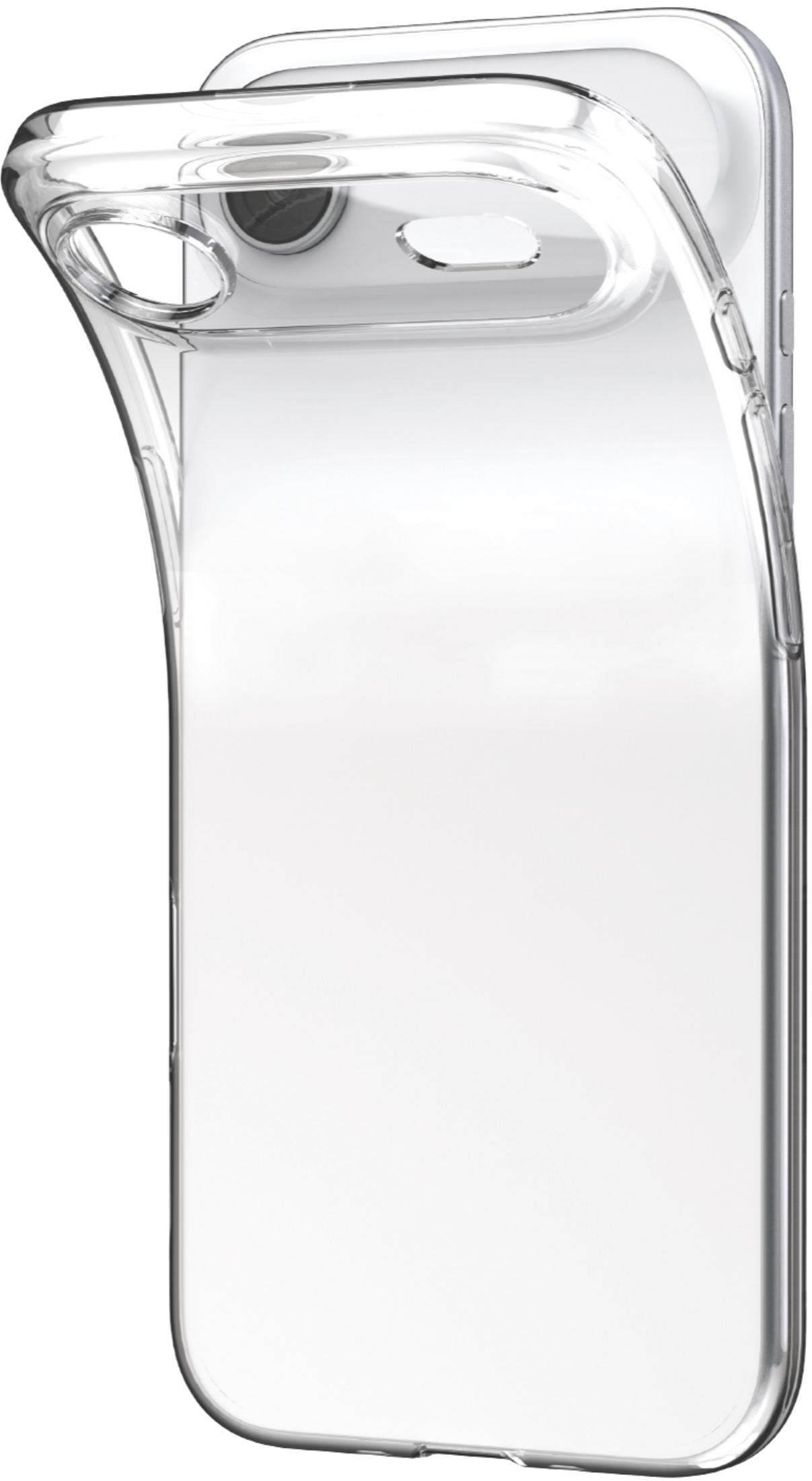 Transparente Handyhülle mit Ausschnitten für Kamera und Tasten.