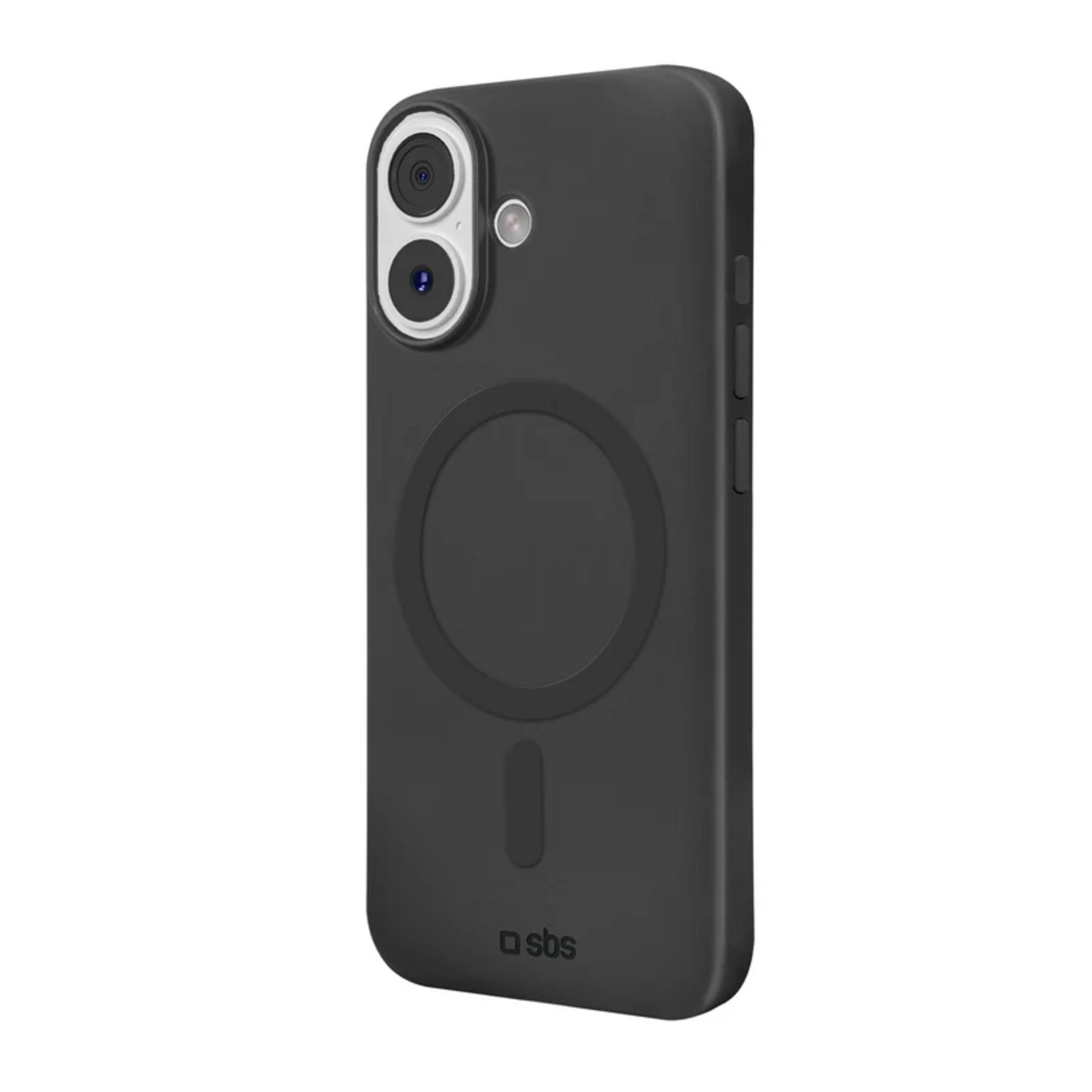 Czarne etui na telefon z podwójnym aparatem i okręgiem z tyłu.