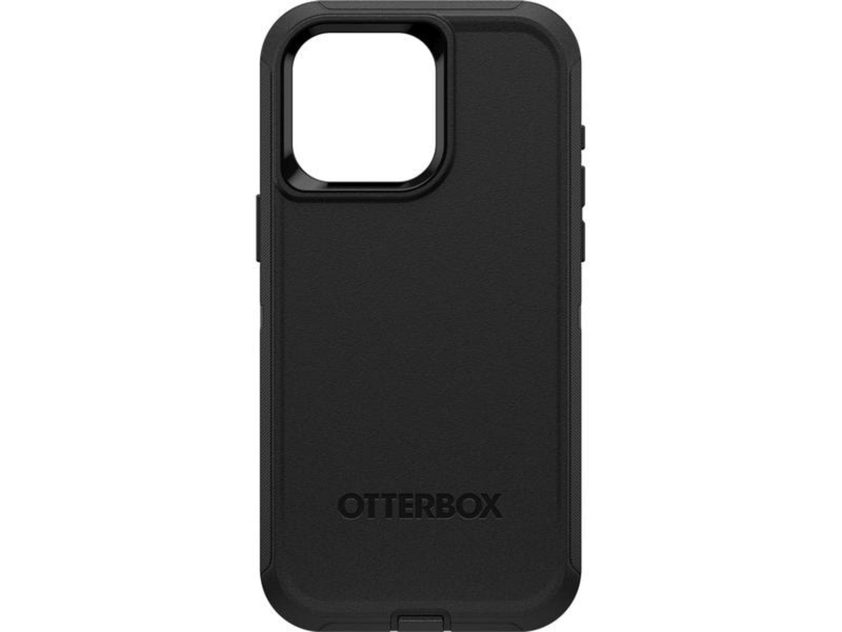Zwarte Otterbox telefoonhoes met rechthoekige uitsparing voor camera.