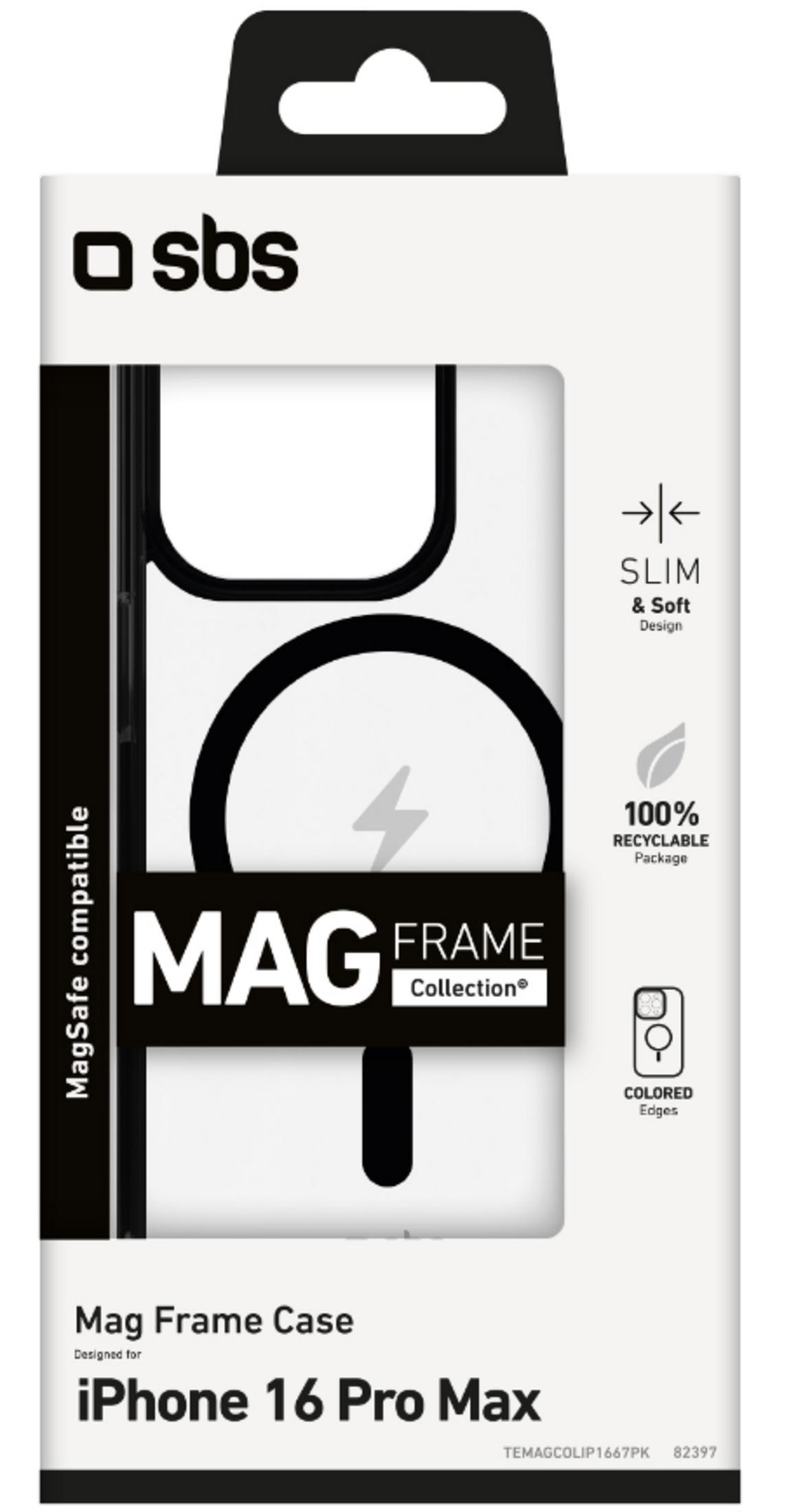 Custodia SBS Mag Frame per iPhone 16 Pro Max, compatibile MagSafe, design sottile.