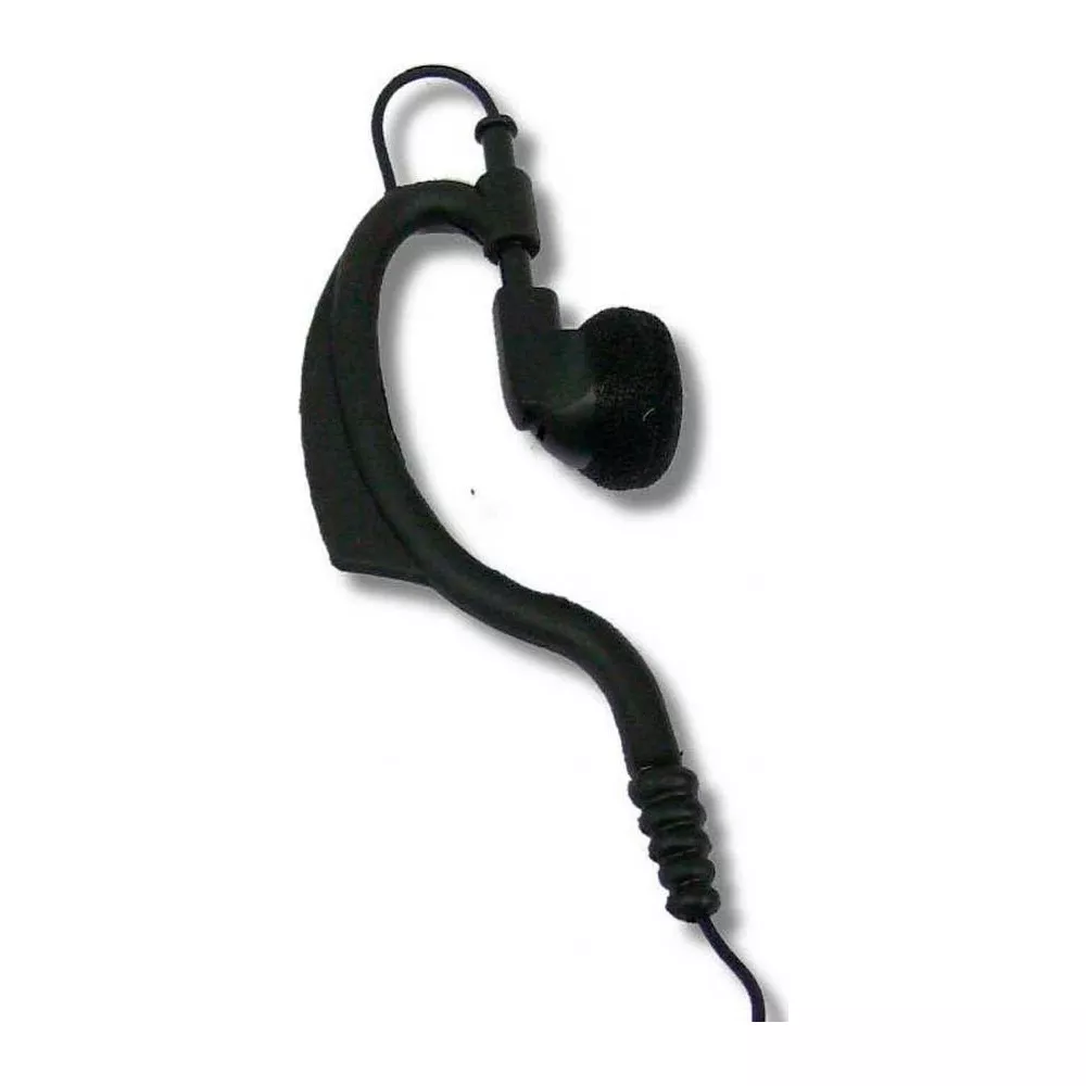 Czarna słuchawka z zaczepem i piankową nakładką. Izolowana na białym.