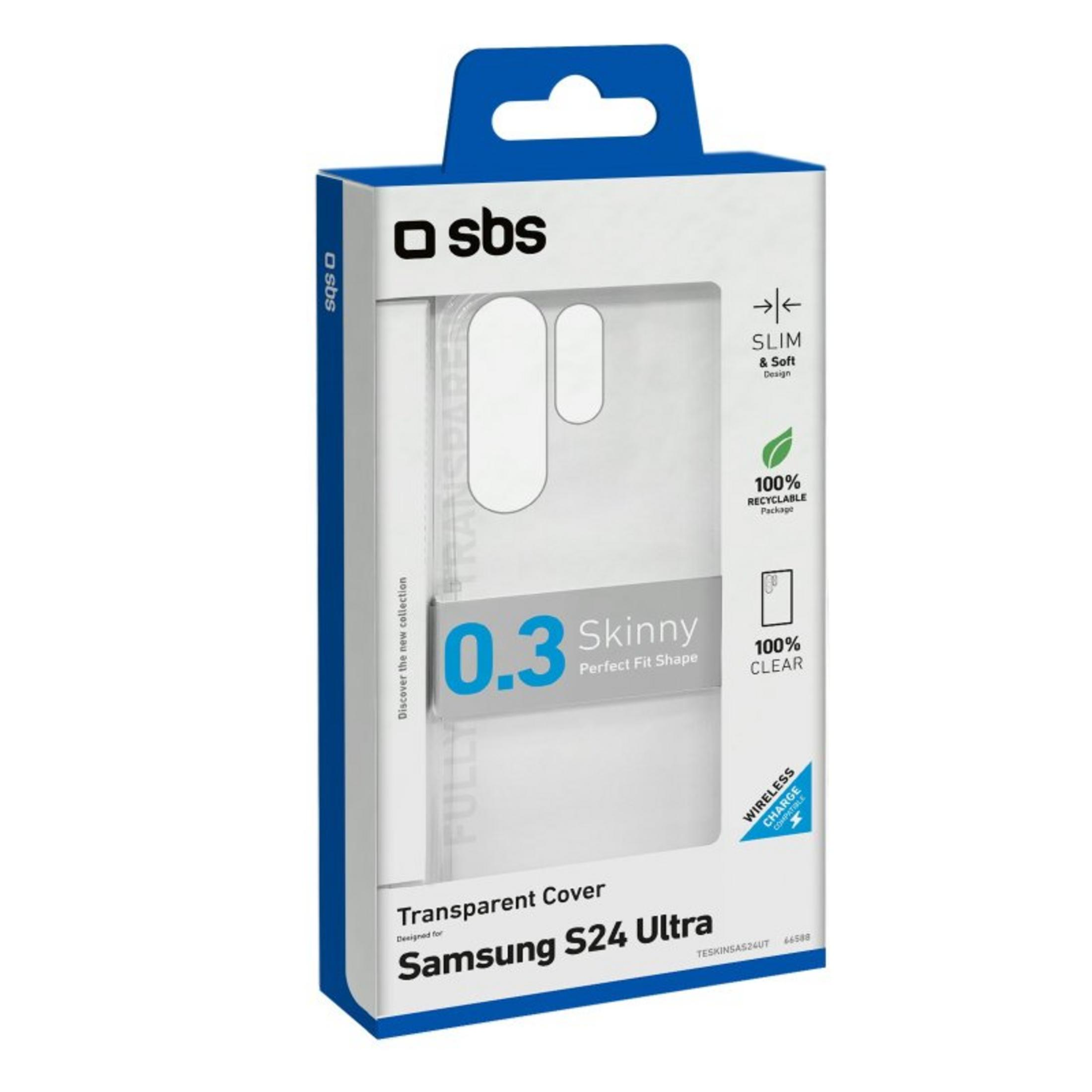 Custodia SBS per Samsung S24 Ultra, trasparente, 0.3 Skinny, ricarica wireless.
